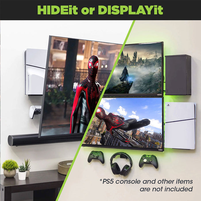 HIDEit PlayStation 5 Slim Wall Mount (Black) - Secure & Space-Saving PS5 Vertical Stand with Headset Holder - Perfect for Gaming Rooms & Small Spaces