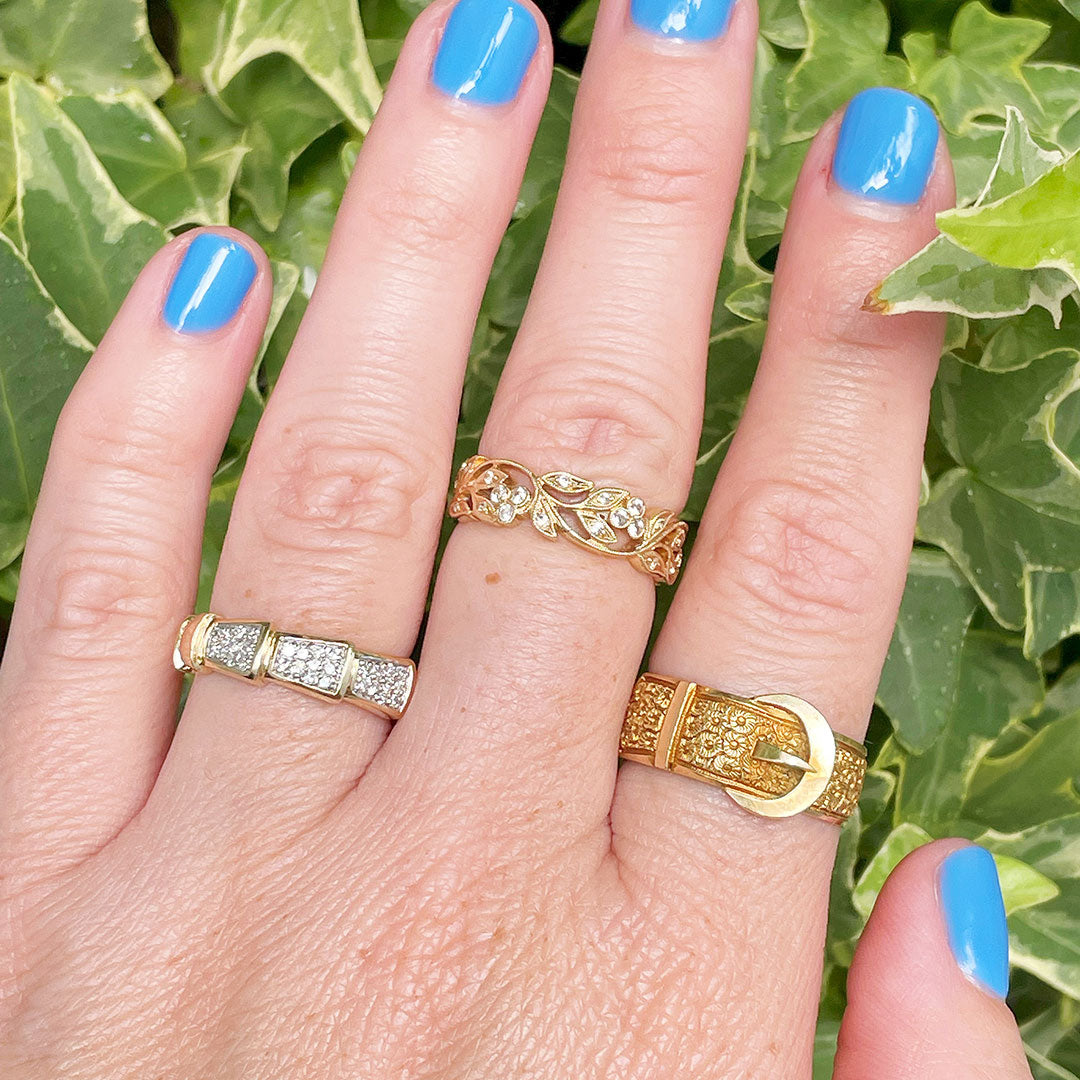 14K Yellow Gold White Sapphire Floral Eternity Wedding Band Ring for Women - Perfect for Bridal, Anniversary & Special Occasion Gifts
