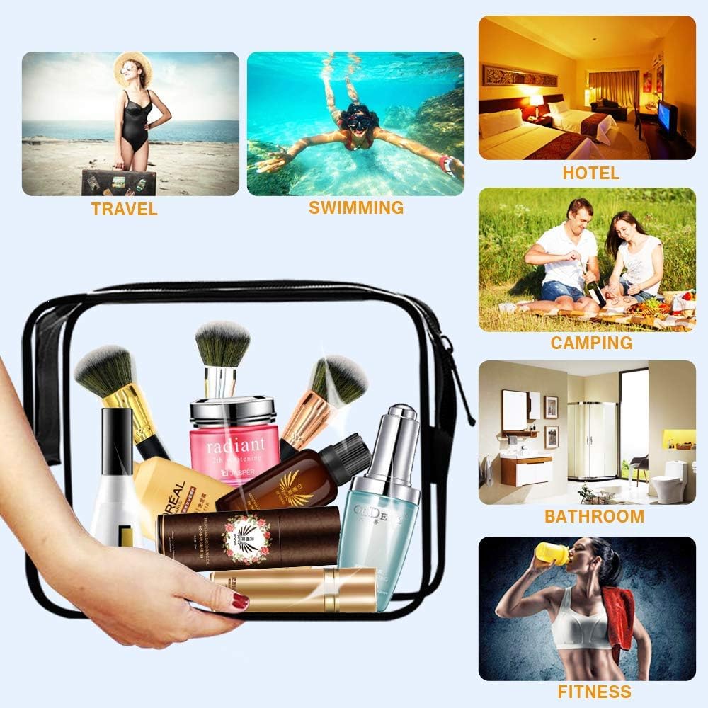 **DIVHUK 3-Piece Clear Plastic Cosmetic Bag Set - Waterproof Travel Toiletry Pouch with Zipper & Handle for Makeup Brushes & Essentials - Perfect for Women's Air Travel, Gym, and Daily Organization (Transparent)**