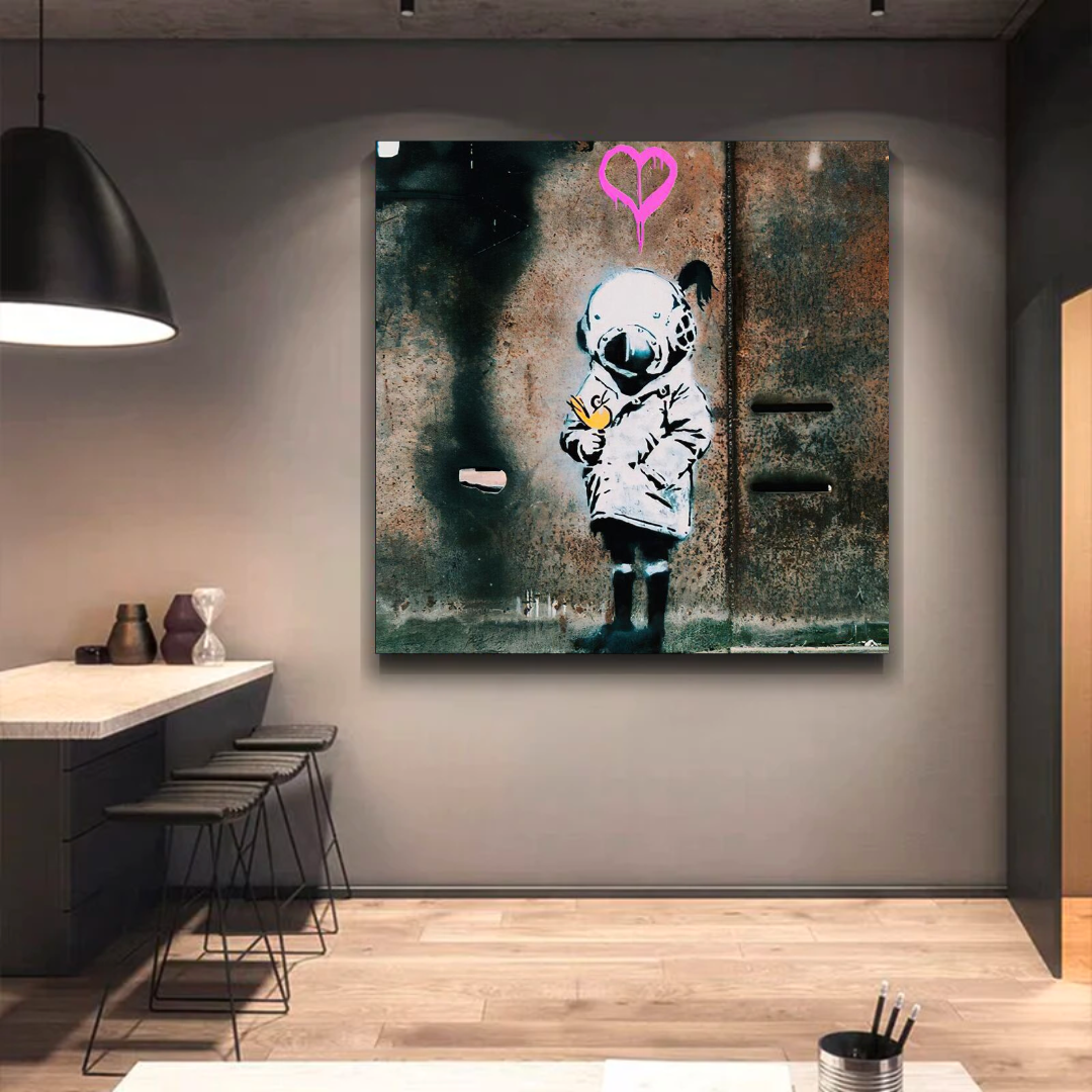 Banksy Space Girl and Bird Wall Art - Stunning Canvas Print for Home & Office Decor | Perfect for Living Room, Bedroom, and Gift Giving