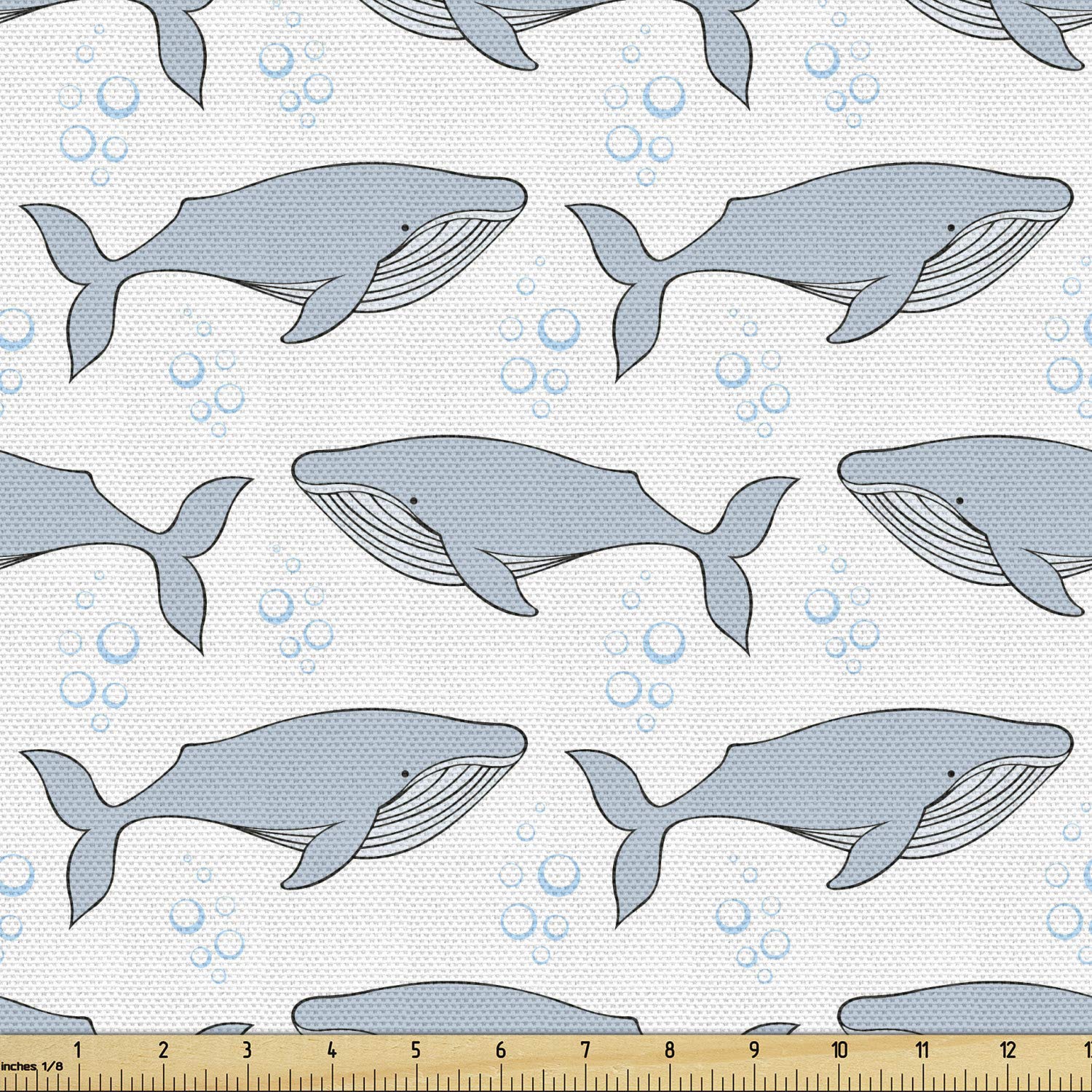 Ambesonne Whale Fabric by The Yard - Cartoon Whales on Bubbles Background Underwater World Design - 1 Yard Decorative Fabric for Upholstery, Curtains, Pillows & Home Decor - Perfect for Nursery, Bedroom & Living Room - White Pale Blue