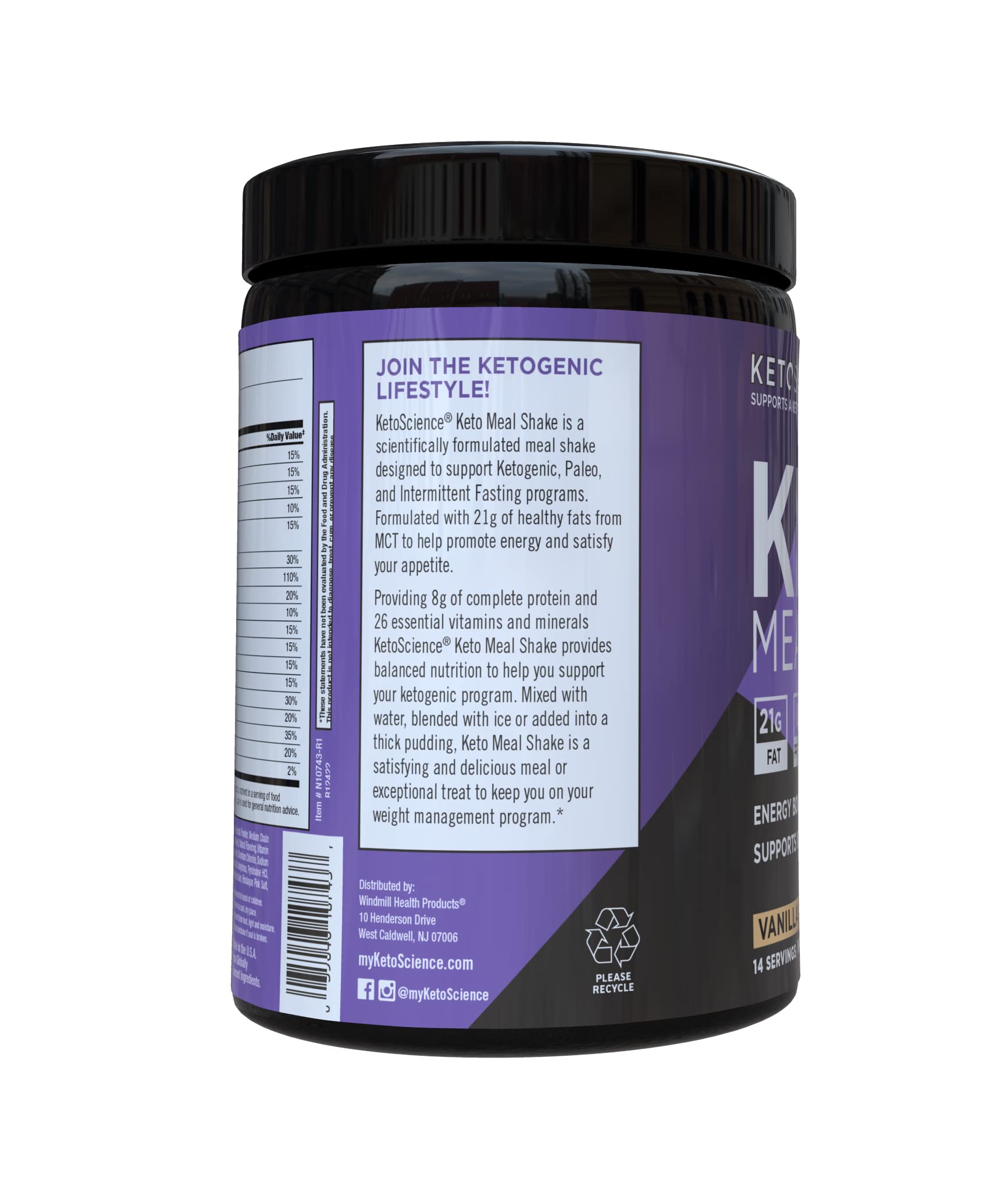 Keto Science Ketogenic Meal Shake Vanilla - High Protein & MCT Oil Powder with Collagen, Vitamins & Minerals - Keto & Paleo Friendly Dietary Supplement for Weight Loss (14 Servings, 20.49 Oz) - Perfect for Breakfast Replacement & Post-Workout Recovery
