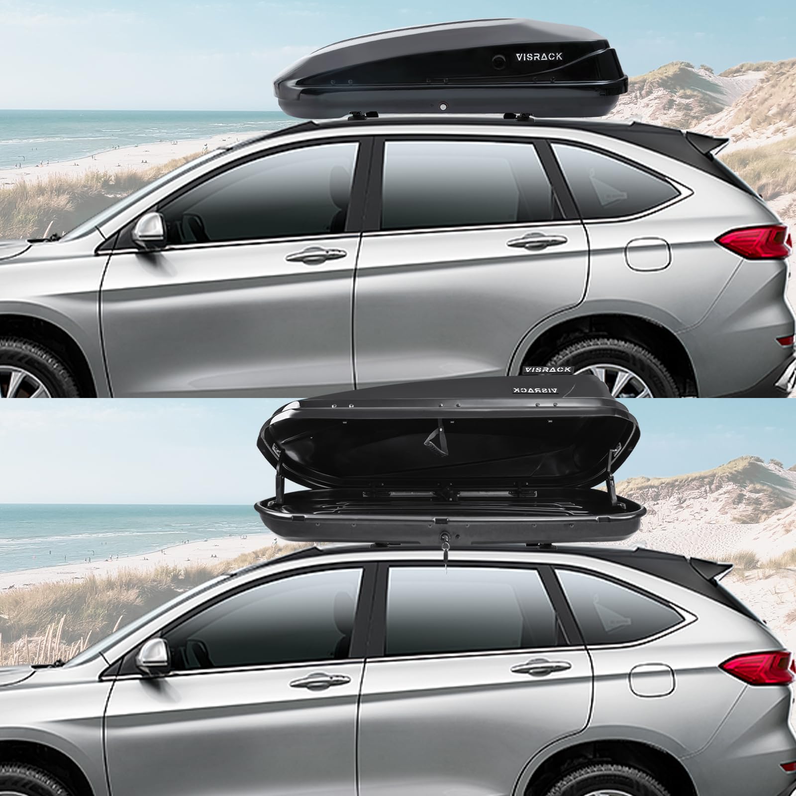 Black 13 Cubic Feet Rooftop Cargo Box - Heavy Duty Waterproof Car Top Carrier with Dual Side Opening | Extra Keys & Straps Included | Perfect for Road Trips, Camping Gear Storage & Travel Luggage