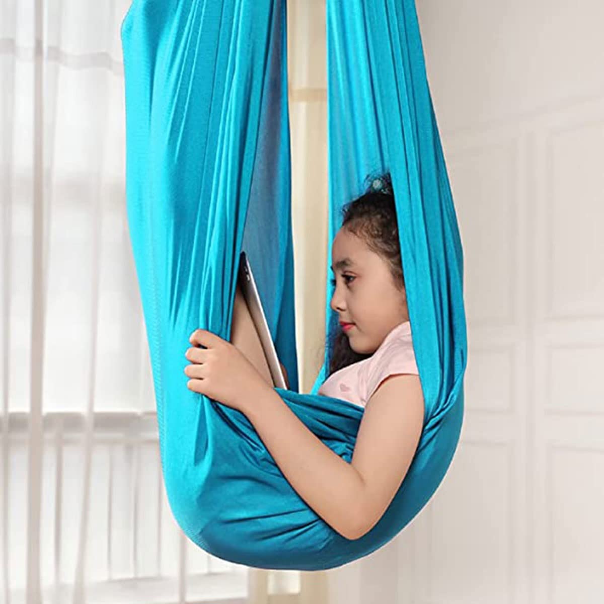 YKLL Therapy Swing Set for Kids, Children & Adults - Indoor/Outdoor Sensory Hammock Chair for ADHD, Autism & Special Needs - Lake Blue 150x280cm - Perfect for Relaxation, Therapy & Sensory Rooms