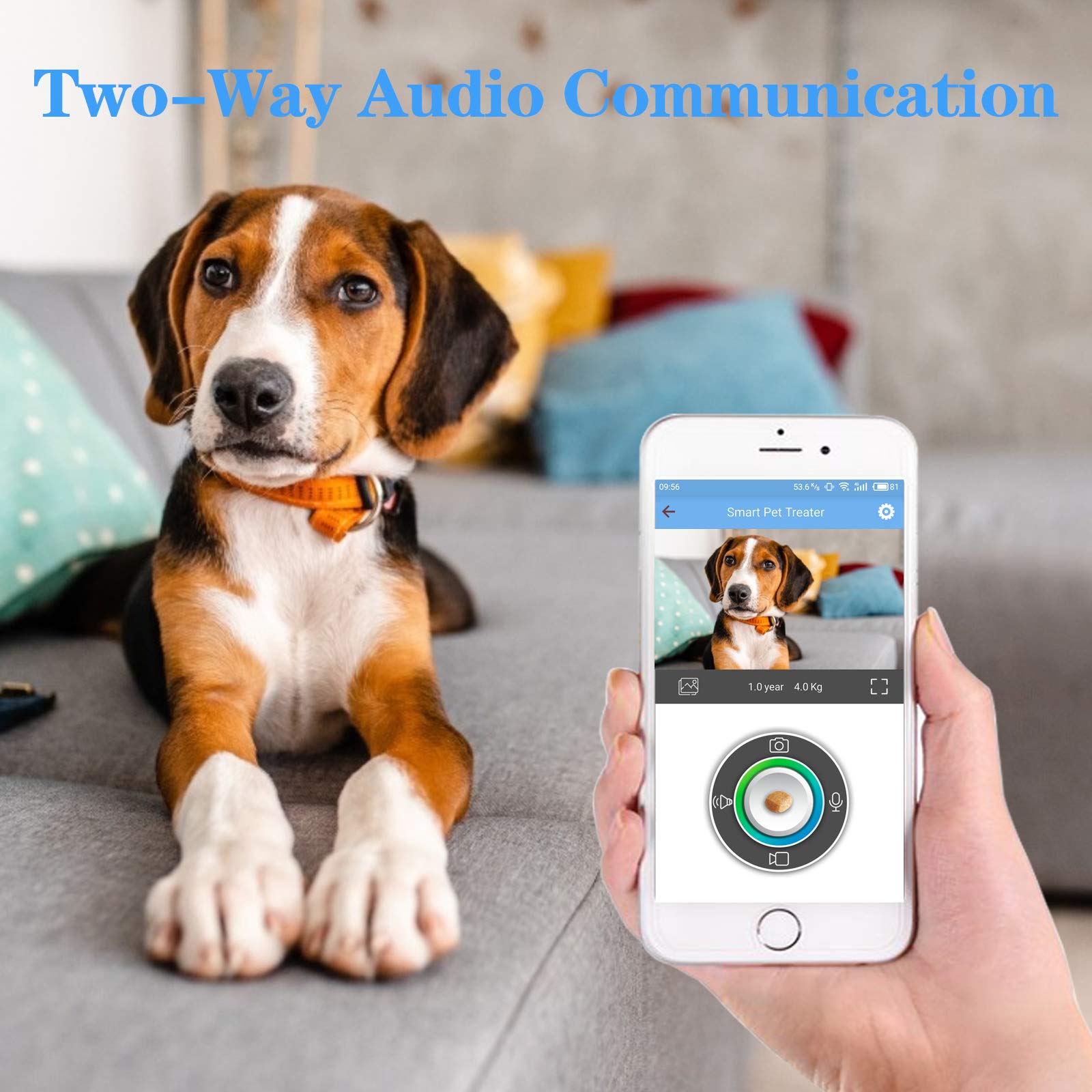 Smart Pet Camera with Treat Dispenser - 2.4G/5G WiFi Dog Camera, 2-Way Audio, 1080P Night Vision, App Control, Multi-User Access, Alexa Compatible - Monitor & Play with Pets Remotely for Home & Travel Use