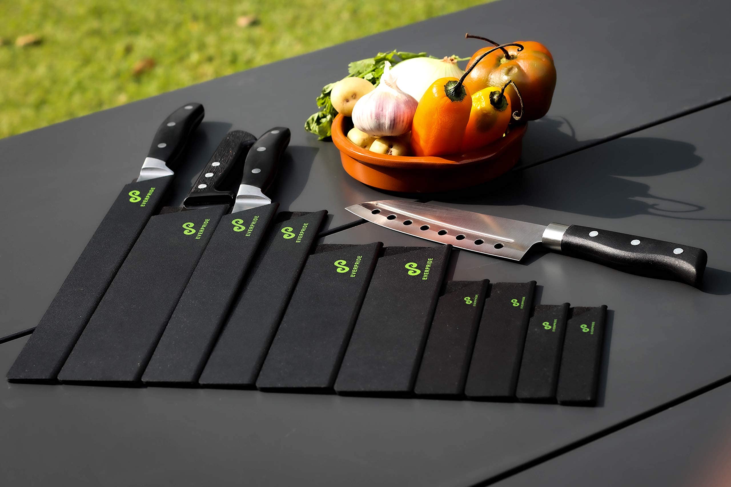 EVERPRIDE Professional Chef Knife Roll Bag with Knife Guard Set - 10-Piece Canvas & Leather Knife Storage for Chefs - Felt-Lined BPA-Free Sheaths (Knives Not Included) - Perfect for Culinary School, Restaurant Kitchens & Home Cooking