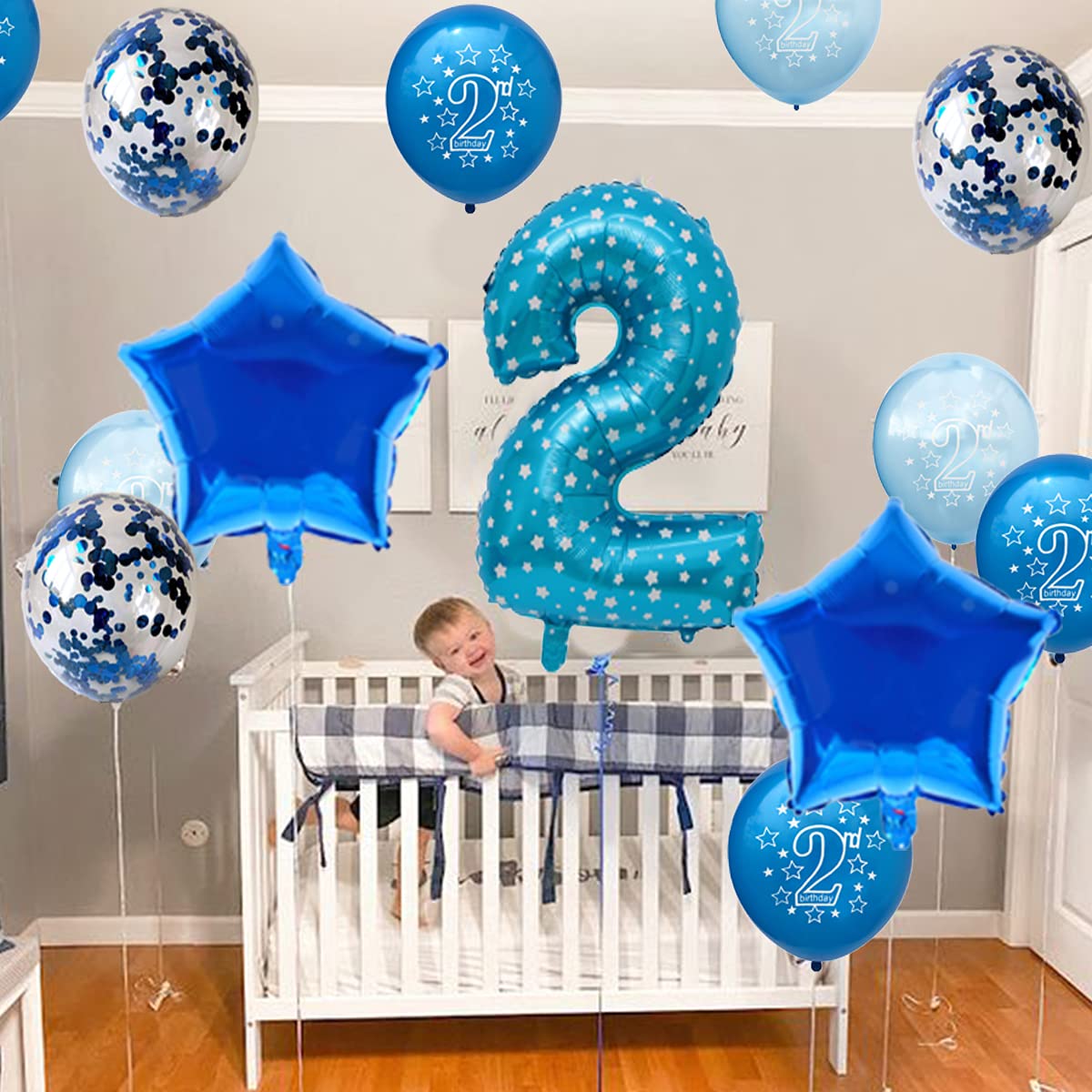 Blue 2nd Birthday Party Decorations for Boys - Prince Theme 2nd Birthday Party Supplies for Cake Smash, Photo Backdrop & Balloon Garland