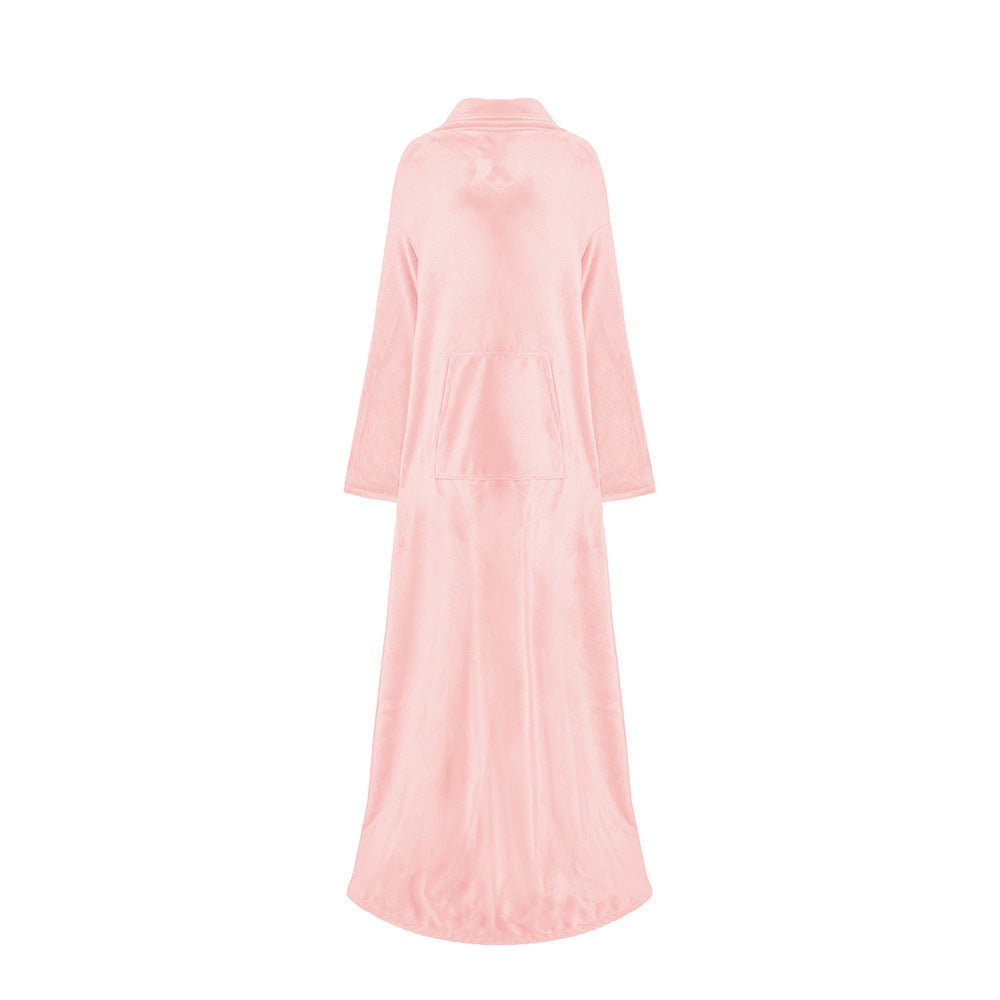 Women's Winter Long Robes - Soft Plush Coral Fleece Wearable Blanket for Home & Lounge - Cozy Housecoat for Relaxing, Watching TV, and Lounging at Home
