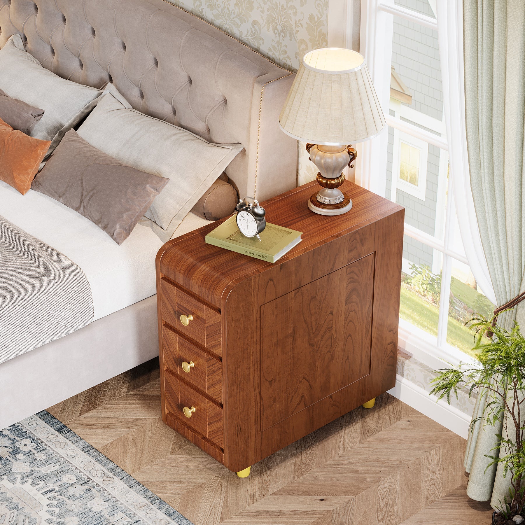 3 Drawer End Table - Small Classic Sofa Side Table & Bedside Nightstand with Storage | Perfect for Living Room, Bedroom & Office Use