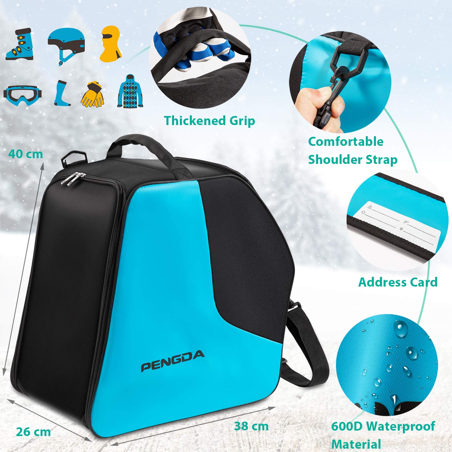 Waterproof Ski Boot Bag for Kids & Adults - Travel Snowboard Boot Bag with Separate Dry & Wet Compartments for Boots, Helmet, Goggles & Ski Gear - Perfect for Ski Trips & Winter Sports Storage