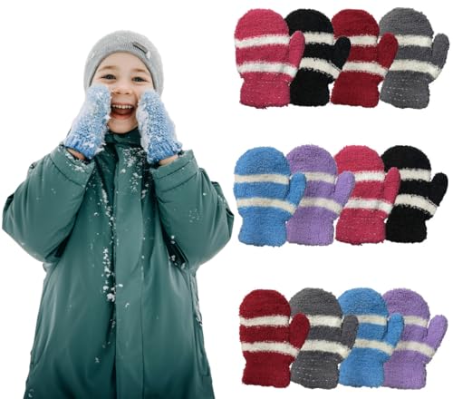 12 Pairs Fuzzy Striped Mittens