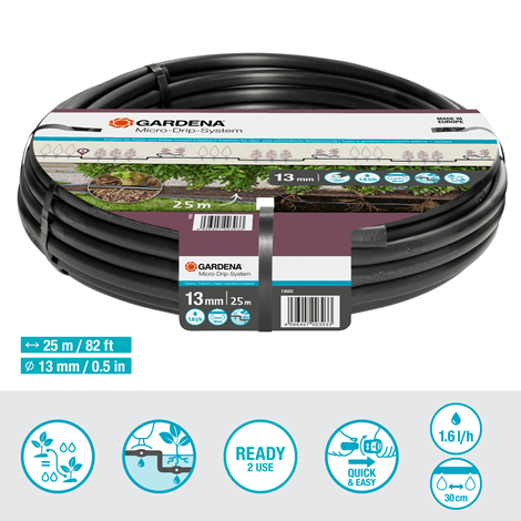 Gardena 25m Drip Irrigation Line for Bushes and Hedges - Efficient Watering System for Garden Landscaping and Plant Care