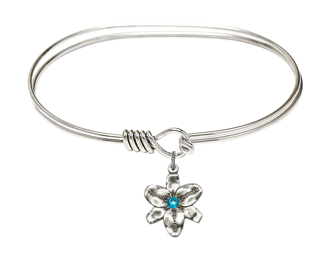 7 Inch Oval Eye Hook Bangle Bracelet with Chastity Medal Charm & December Blue Crystal - Elegant Jewelry for Women, Gift for Girlfriend, Wife, Christmas, Anniversary, or Special Occasions