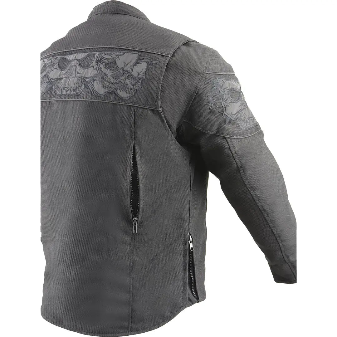 Open Road Men's Reflective Skull Cordura Motorcycle Jacket - High Visibility Biker Gear for Night Riding & Safety Protection