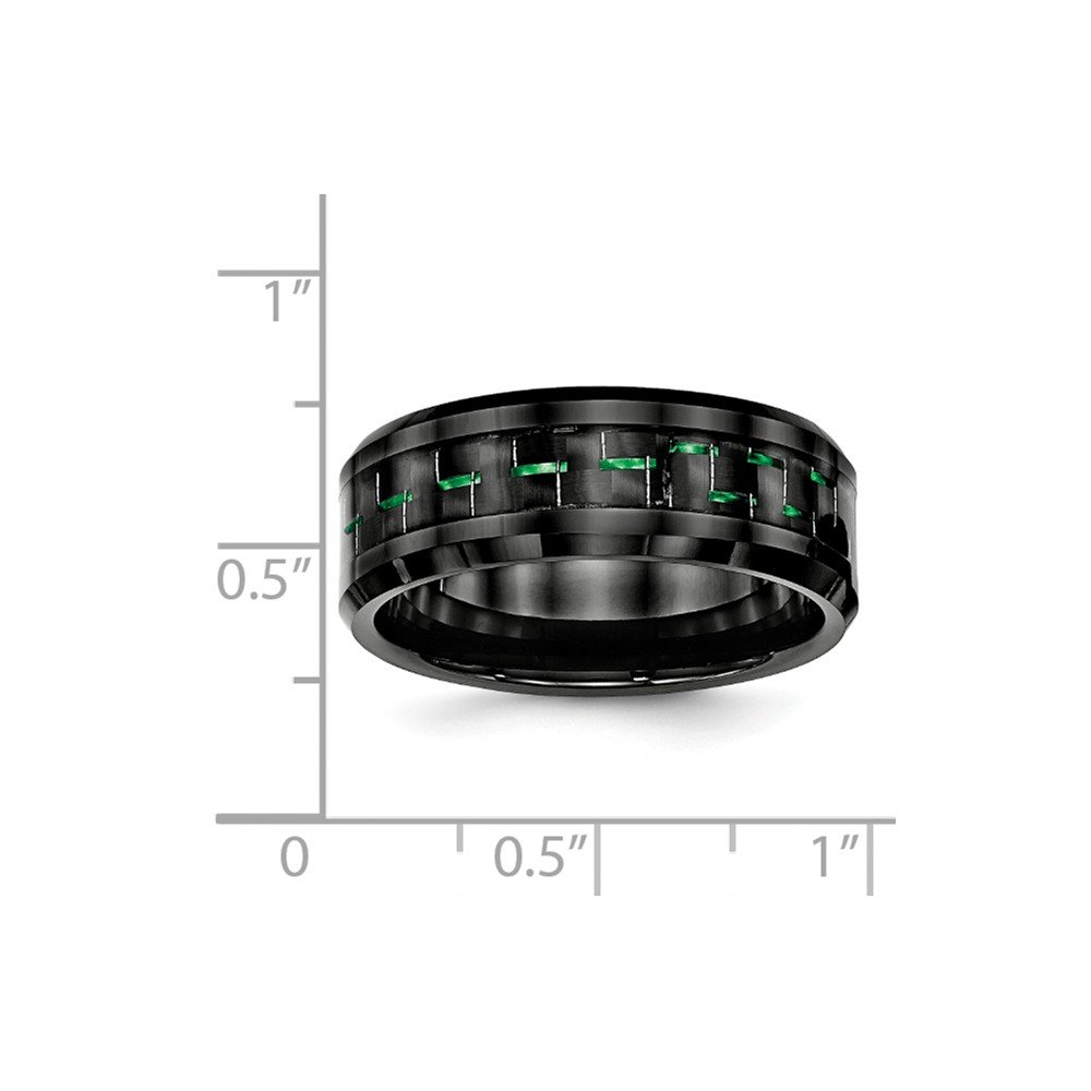 Black Ceramic Wedding Band Ring with Green Carbon Fiber Inlay - Comfort Fit Beveled Edge for Men - Perfect for Engagement, Anniversary & Everyday Wear