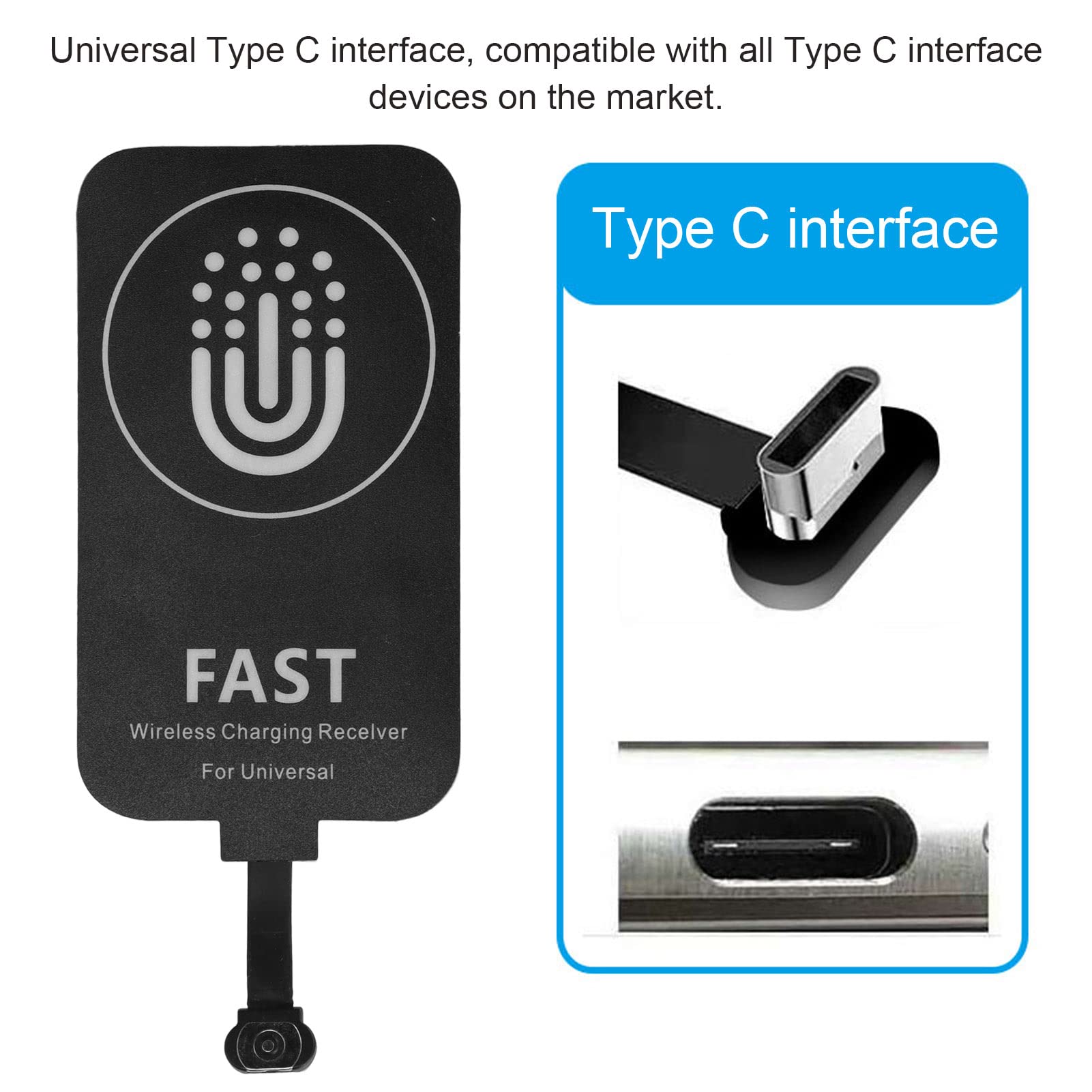 Septpenta Slim Type C Wireless Charging Receiver - 10W Fast Charging, Foldable Design, Multi-Protection Safety, Magnetic Charging Cable Included - Perfect for Smartphones, Tablets & Type C Devices (Home/Office/Car Use)