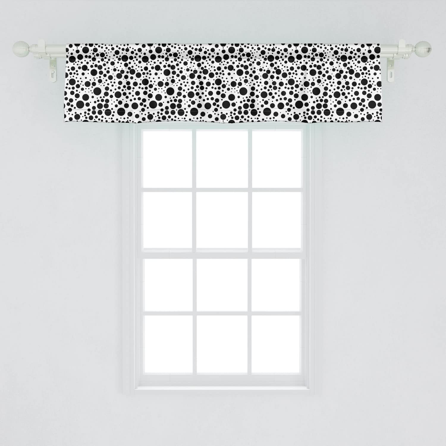 Ambesonne Black and White Window Valance Set of 2 - Modern Dots & Bubbles Pattern Rod Pocket Curtains (54
