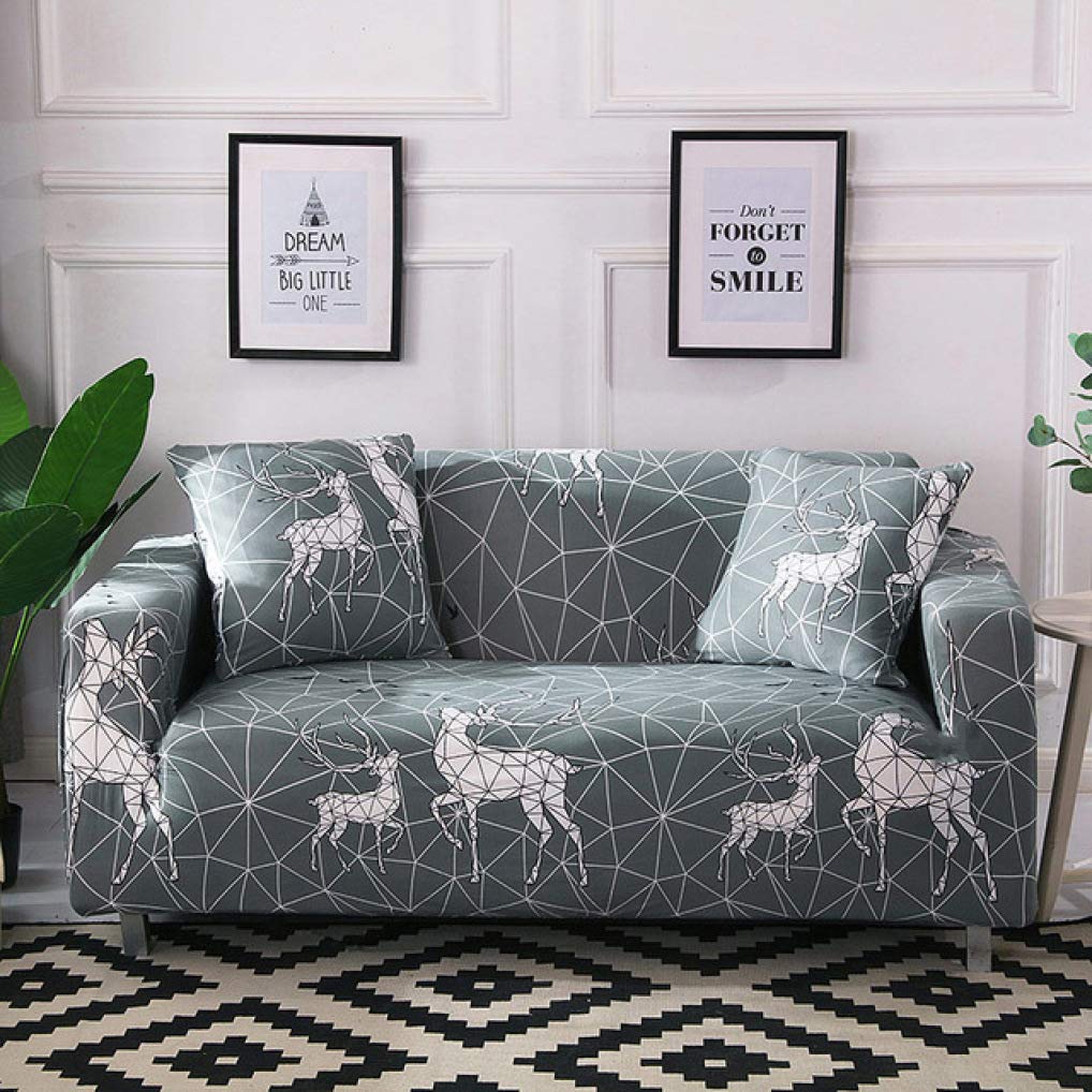 Stretchable Washable Nordic Deer Print Sofa Slipcover - Fits L-Shape Sectional, Loveseat & Couch - Living Room Furniture Protector for Home Decor | Perfect for Pet Owners & Family Gatherings