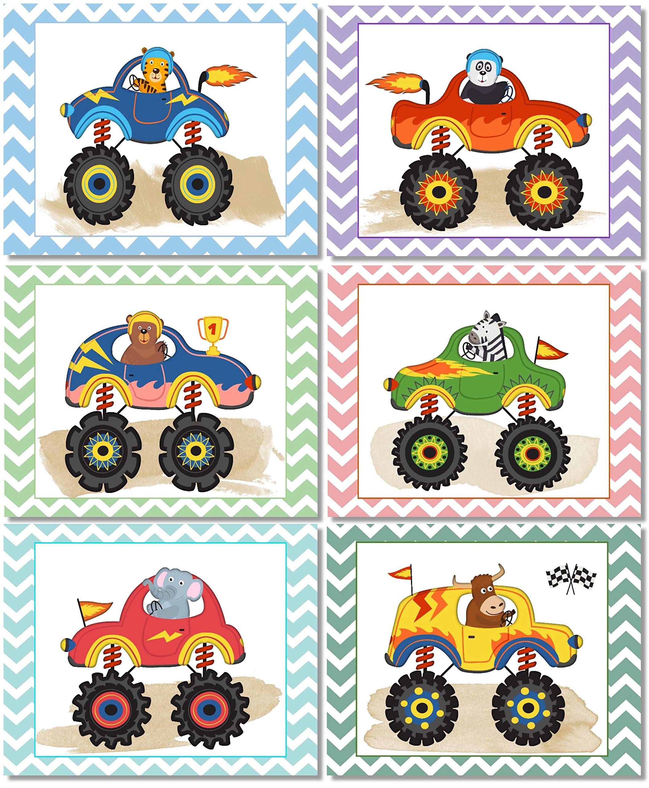 Monster Trucks Wall Art Prints for Boys Room Decor - Set of 6 Unframed 8x10 Posters - Perfect for Kids Bedroom, Playroom & Nursery Wall Decoration