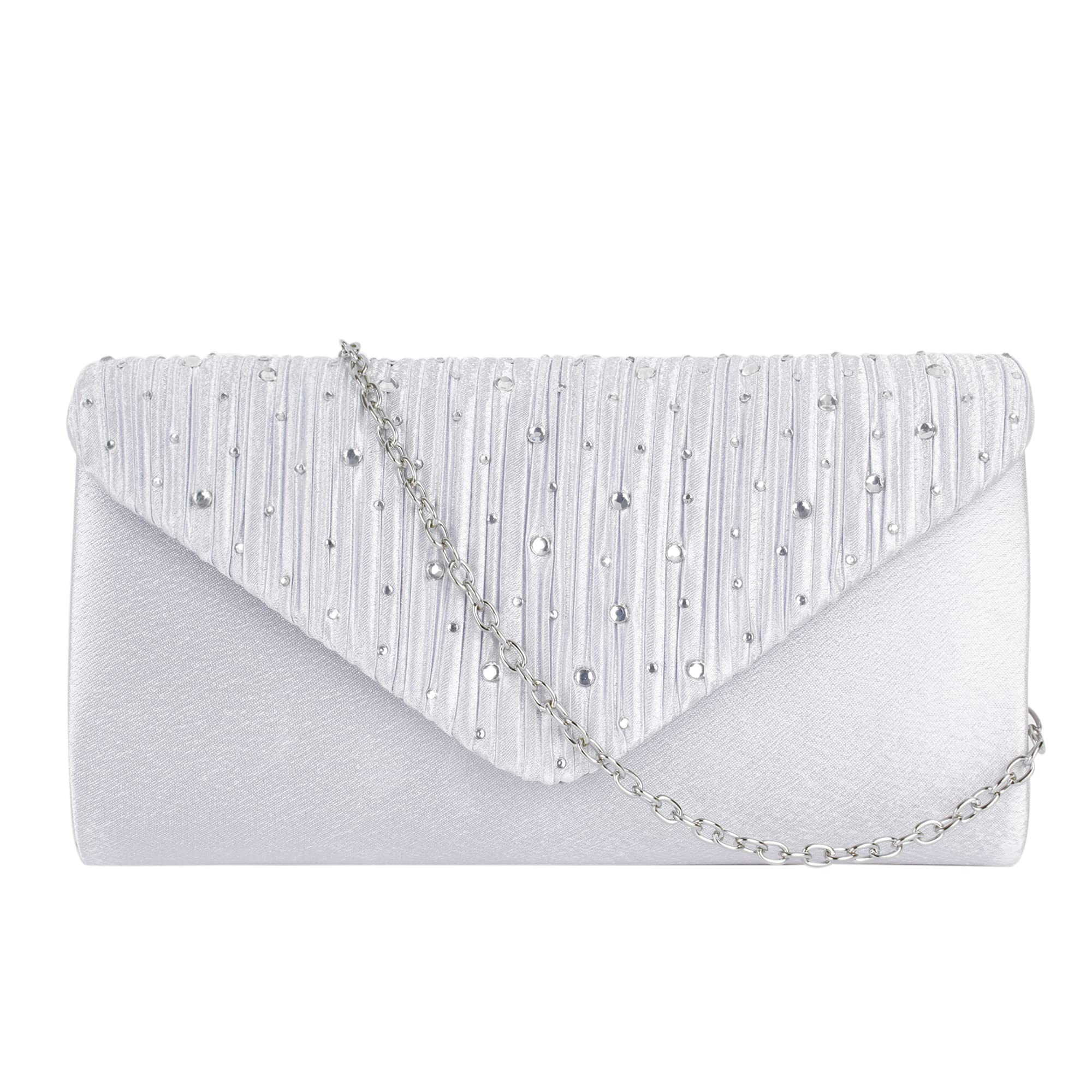 Aisi Women's Rhinestone Studded Flap Envelope Clutch Purse - Elegant Evening Bag with Chain Strap for Party, Prom, Wedding & Special Occasions