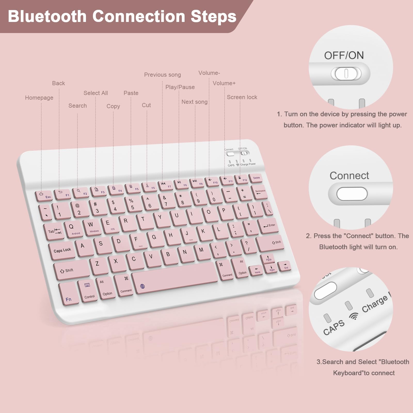 Bluetooth Keyboard for iPad 10th Gen, iPad Pro 13/12/11/10/9/8/7 inch, iPad Air 13/11th Gen, iPad Mini, Samsung & Xiaomi Tablets - Slim Wireless Portable Keyboard with Stand | Perfect for Travel, Office & Home Use