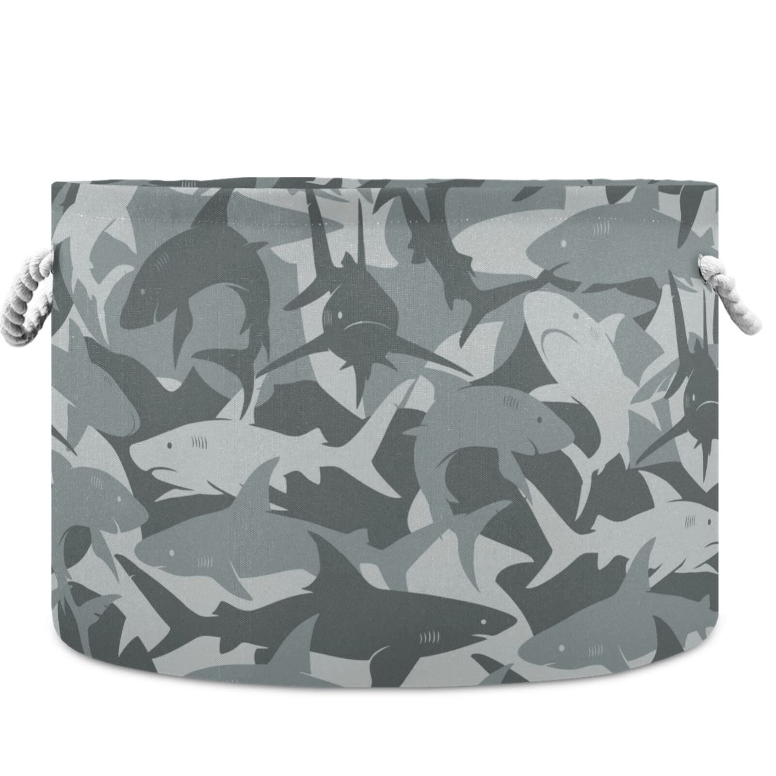 Visesunny Grey Shark Laundry Basket - Collapsible Fabric Storage Bin for Clothes, Toys & Organizing | Perfect for Bathroom, Bedroom, Nursery, Closet & Office | Durable Shark-Themed Storage Solution for Kids' Rooms & Home Organization