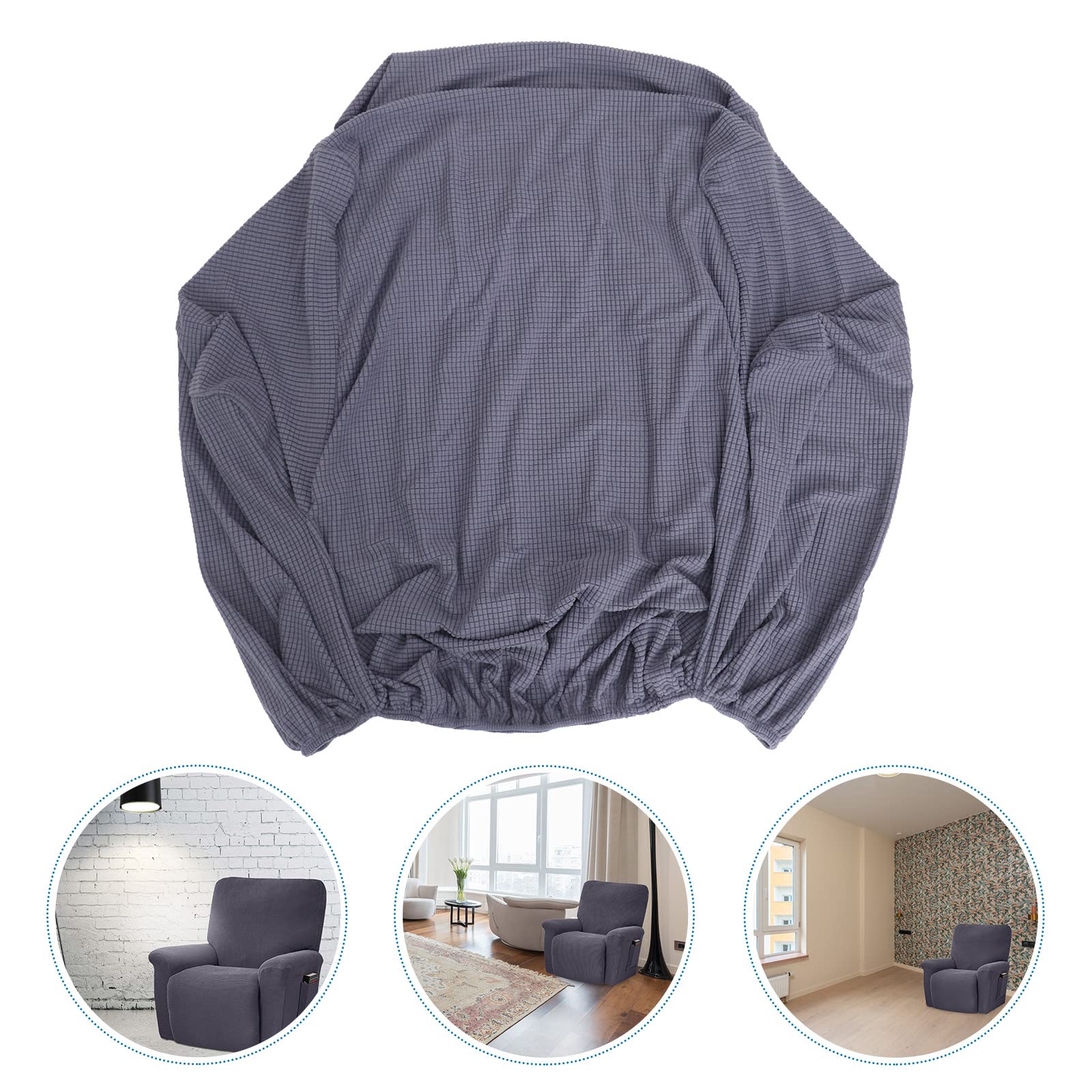 1PC Universal Stretch Chair Cover - Grey Plush Recliner Sofa Cover with Elastic Band, Anti-Slip Polyester Fabric for Living Room, Bedroom, Office, and Dining Room Furniture Protection