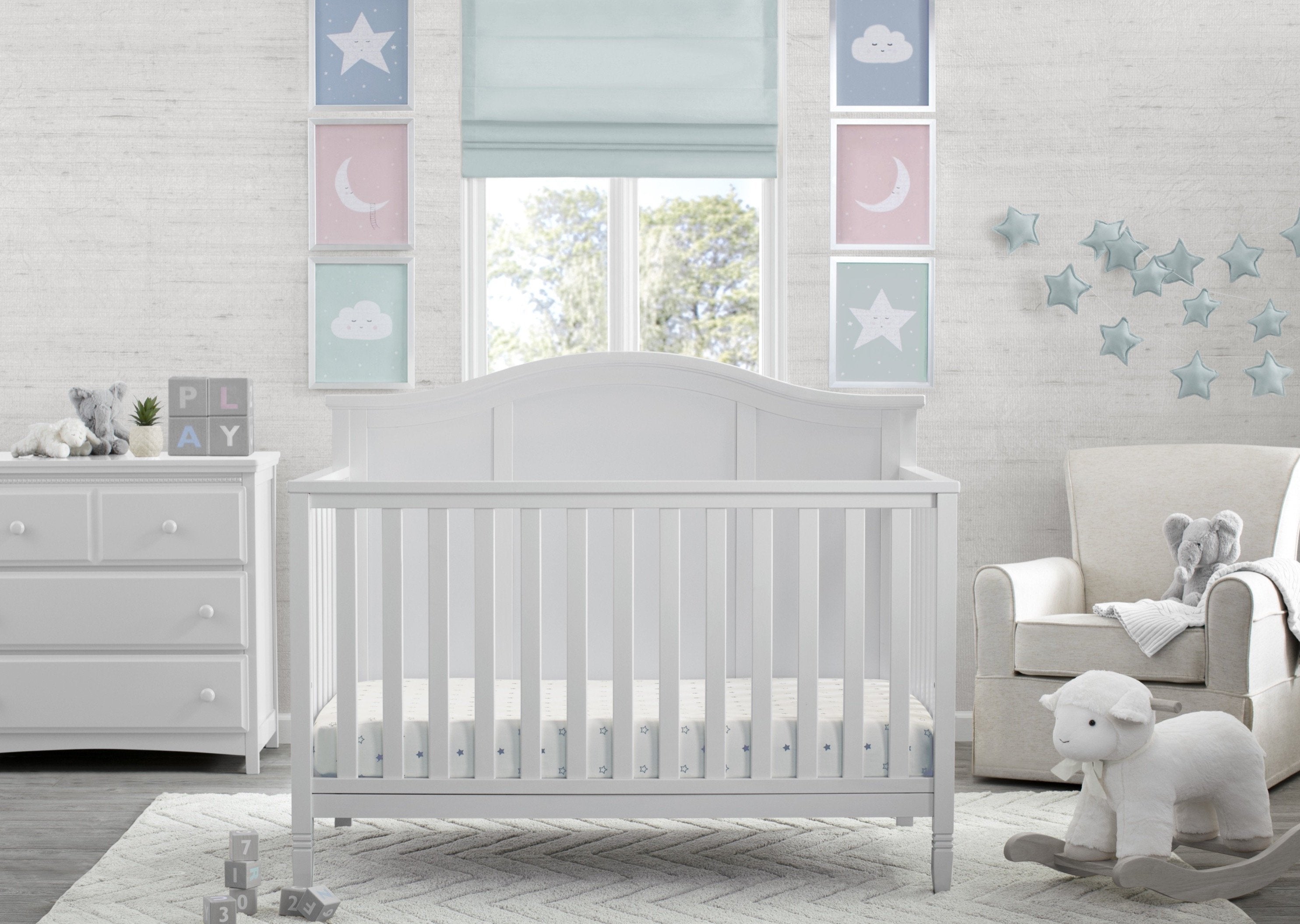 Madrid 5-in-1 Convertible Baby Crib - Toddler Bed, Daybed & Full-Size Frame - Safe & Stylish Nursery Furniture for Newborns to Teens (White) - Perfect for Small Spaces & Growing Families