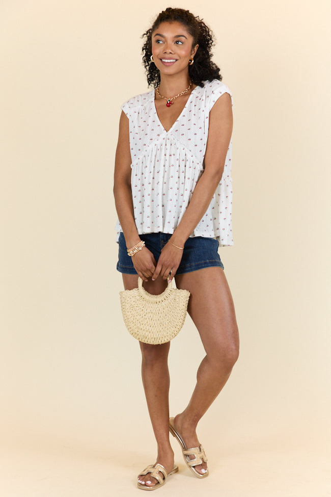 Treasured Times Ivory Cherry Print Oversized Knit Top for Women | Soft Comfortable Loose Fit Blouse | Perfect for Casual Outings, Date Nights & Layering | FINAL SALE