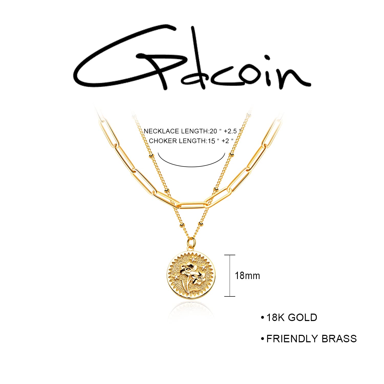 18K Gold Plated Custom Birth Flower Necklace for Women - Personalized Double Layered Engraved Floral Pendant with Dainty Birth Month Flower Disc - Perfect Gift for Anniversary, Birthday & Mother's Day Jewelry