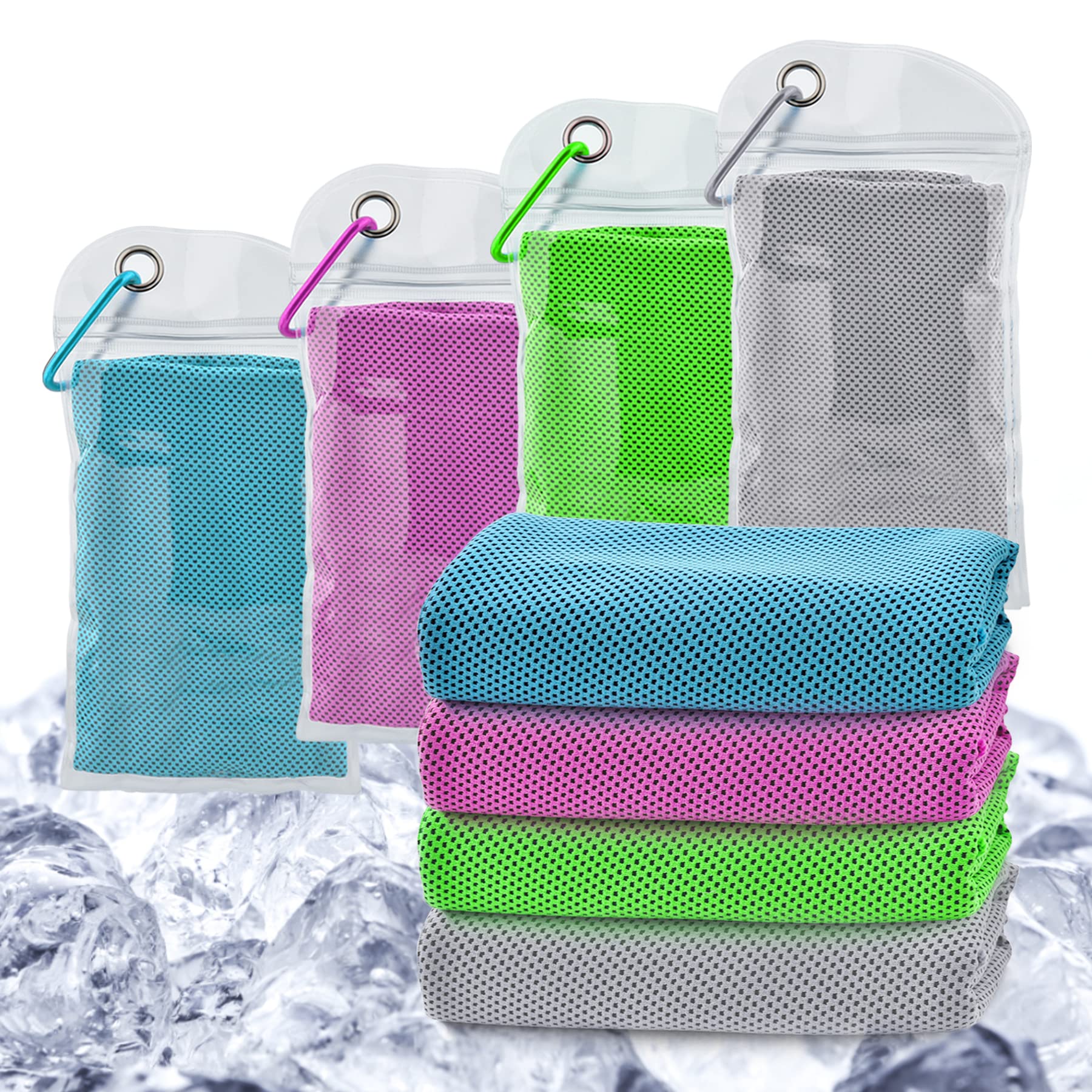 4 Pack Cooling Towel (40”×12”) - Soft Breathable Microfiber Neck & Face Towel for Hot Weather - Perfect for Yoga, Golf, Gym, Camping, Running & Outdoor Activities - Instant Cooling Ice Towel Accessories