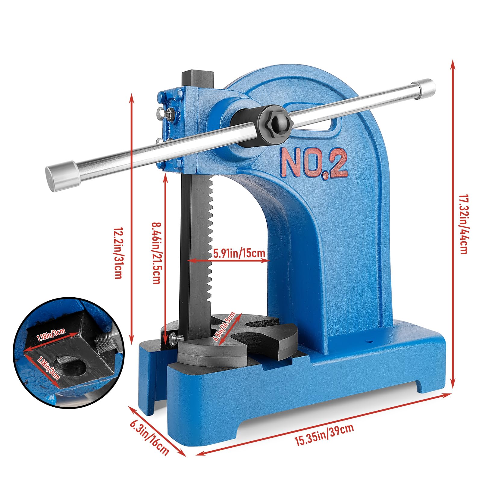 2 Ton Manual Bench Toggle Press - Heavy Duty Metal Toggle Press with 8.55