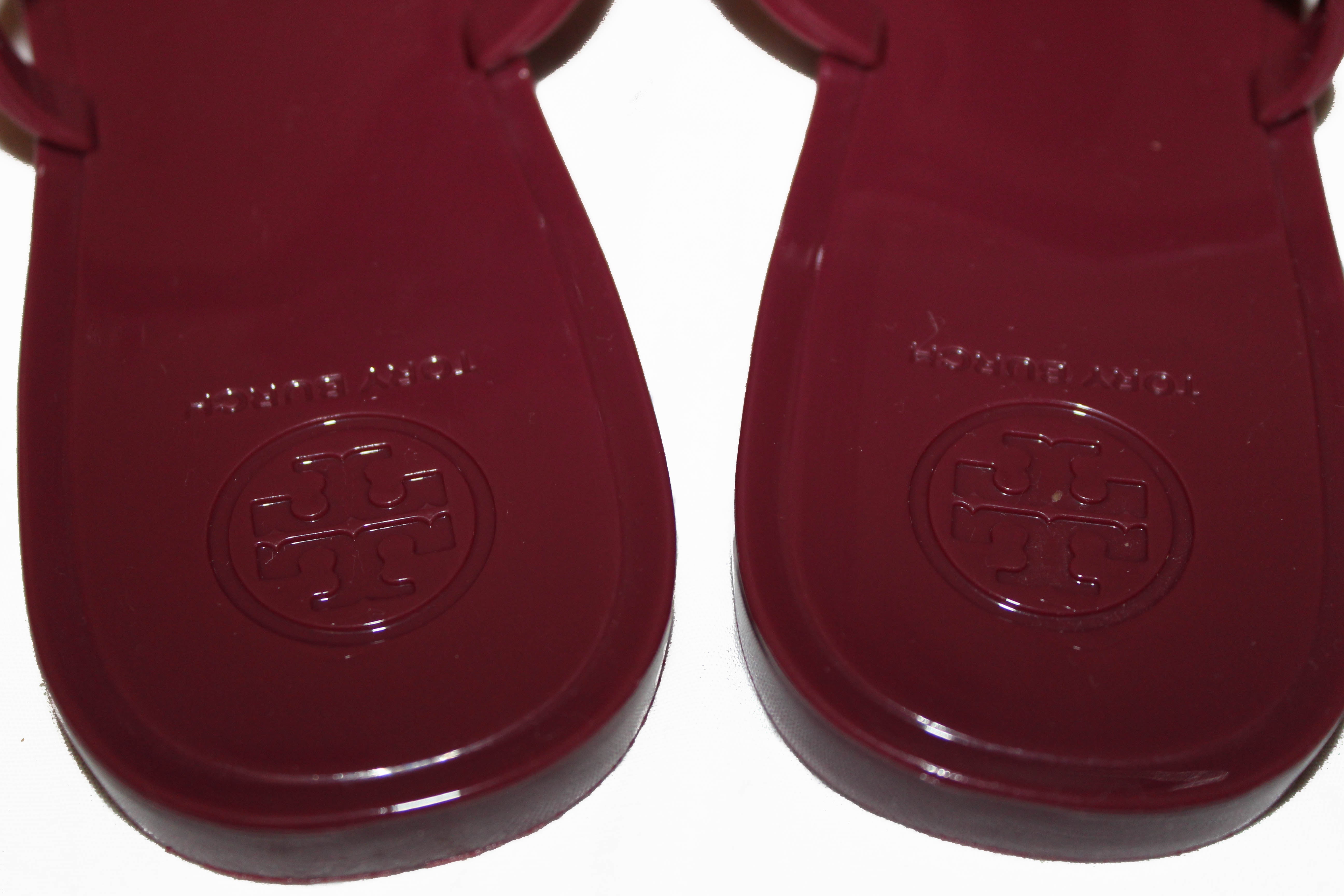 Authentic Tory Burch Burgundy Jelly Sandals Women's Size 7M | Comfortable & Stylish Summer Slides for Beach, Pool, and Casual Outings