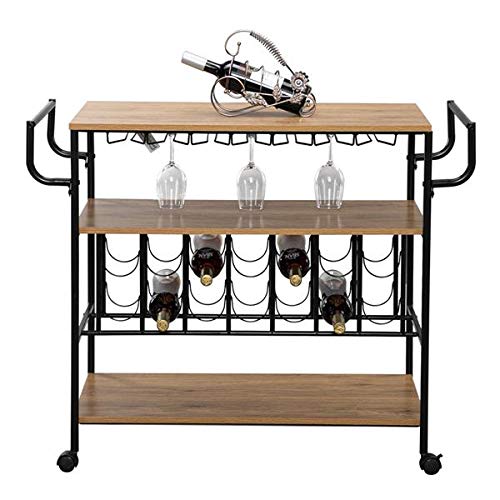 Premium Industrial Wine Rack Cart - Rolling Kitchen Storage Bar Cart with Wood Tabletop - Perfect for Home Bars, Restaurants, and Wine Cellars