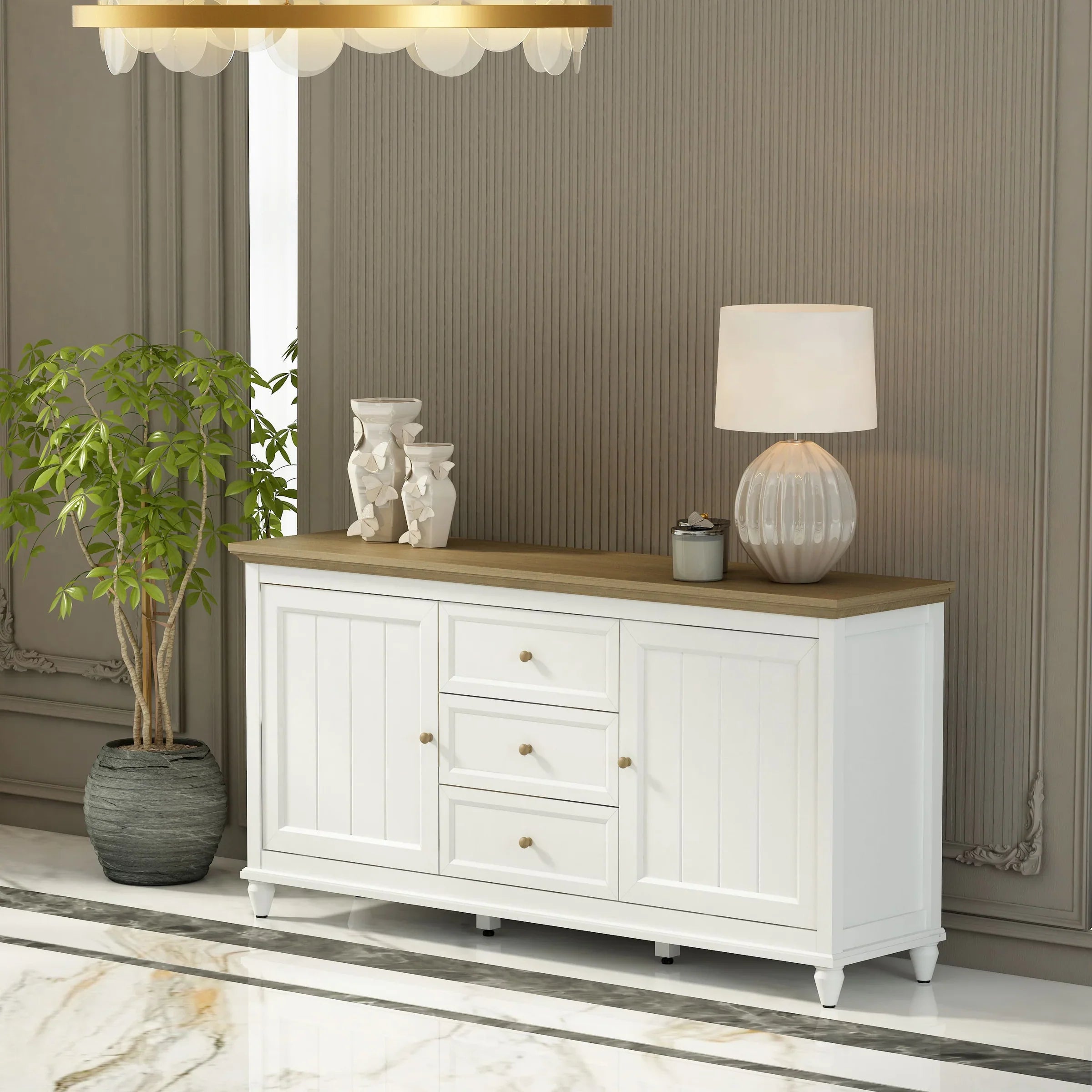 Anderson Teak Chenon Sideboard - White/Brown Finish - SB CW 6316 - Modern Buffet Cabinet for Dining Room & Living Room Storage