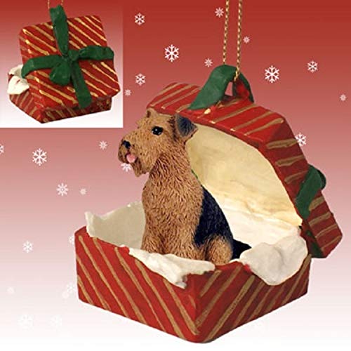 Conversation Concepts Airedale Terrier Gift Box - Red Christmas Ornament for Dog Lovers, Holiday Tree Decor, Festive Home Decoration