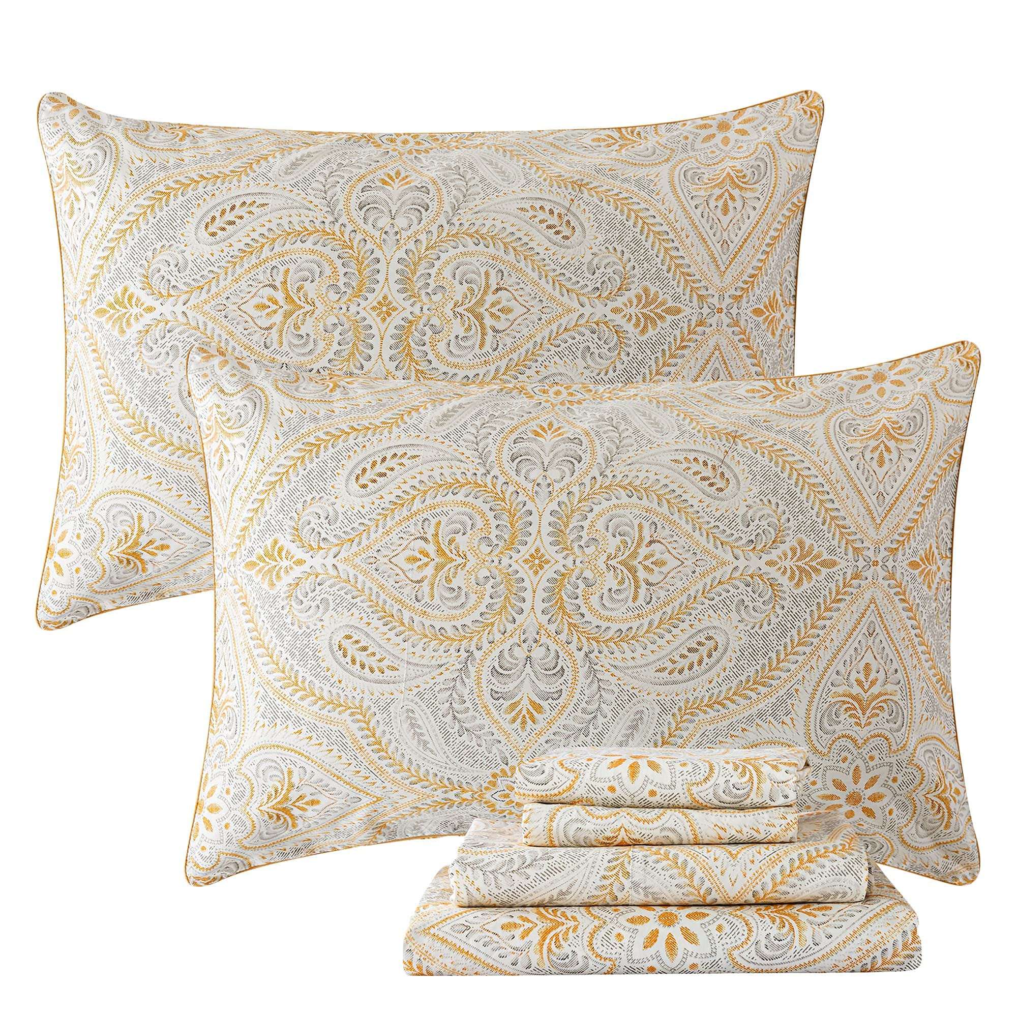 Luxury 100% Cotton Queen Size Sheet Set - 4Pcs Classical Damask Paisley Bedding with Deep Pocket, Ultra Soft & Breathable, Hypoallergenic - Perfect for Master Bedroom, Guest Room & Hotel Luxury Bedding