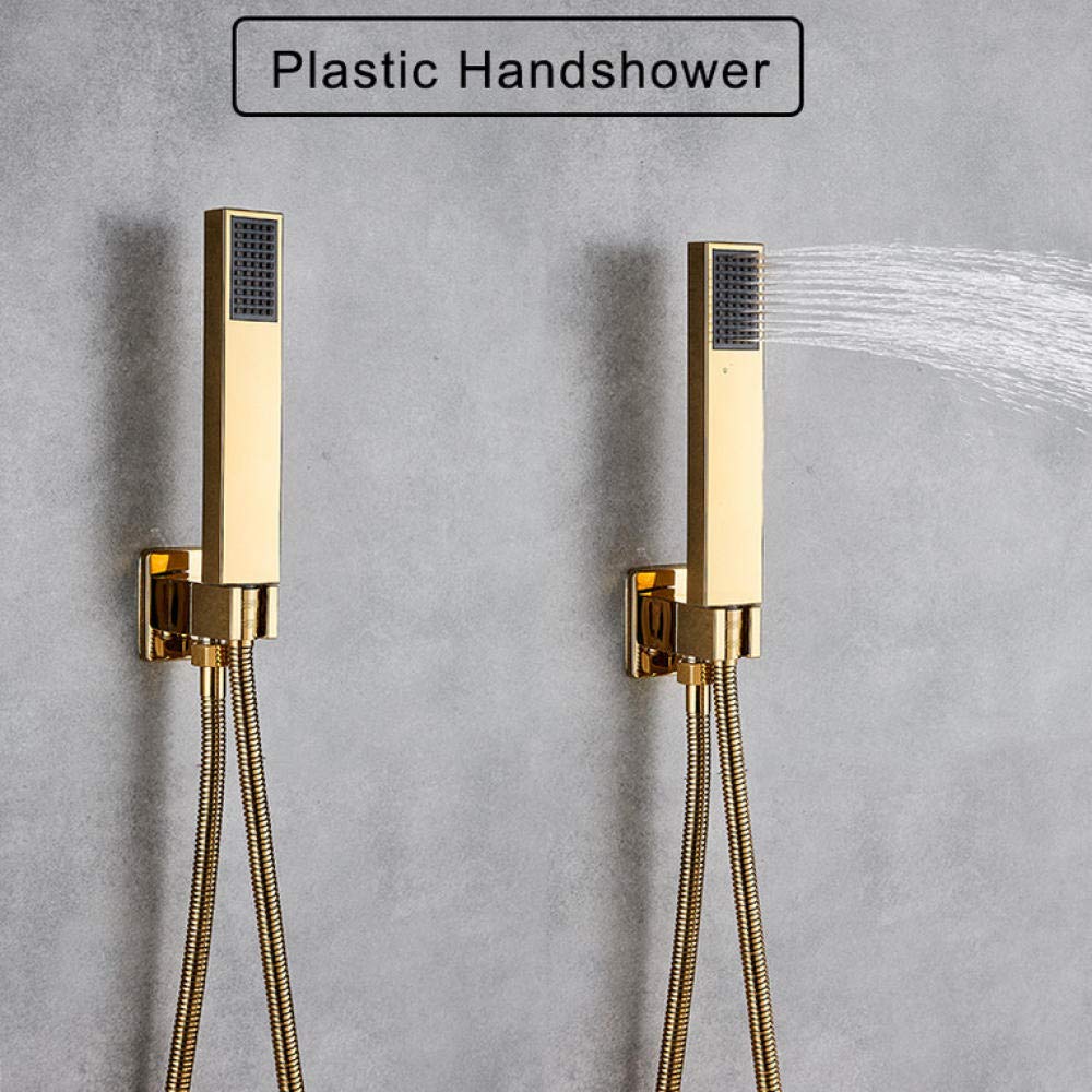 Golden Waterfall Shower Faucet Set - Wall Mounted Bathroom Mixer Tap with Hand Shower - Modern Matte Black Bathroom Fixture for Spa-Like Shower Experience