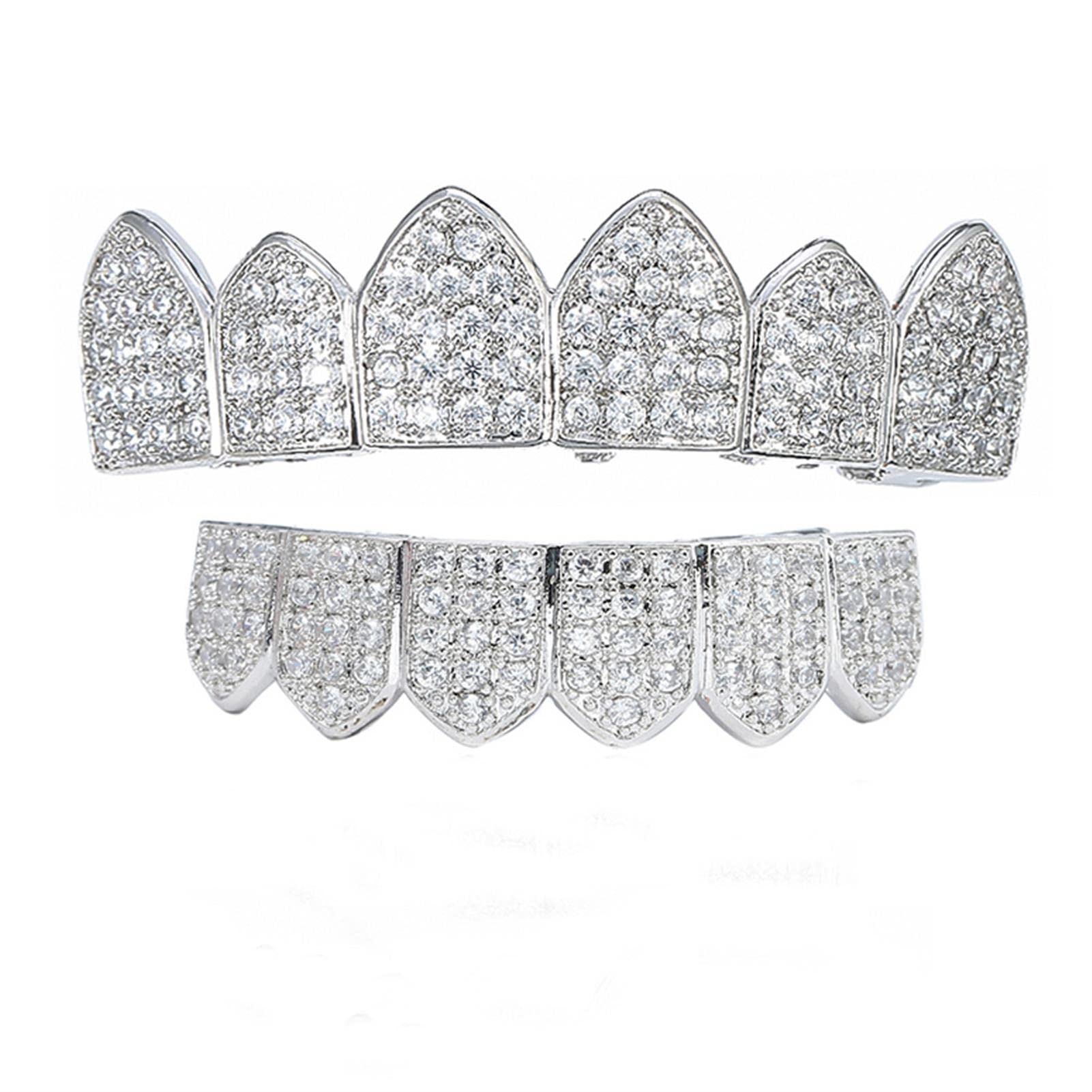 Hip Hop Gold Teeth Grillz Set for Men & Women - Iced Out Zircon Vampire Grills Top & Bottom - Perfect for Rappers, Performances & Streetwear Fashion