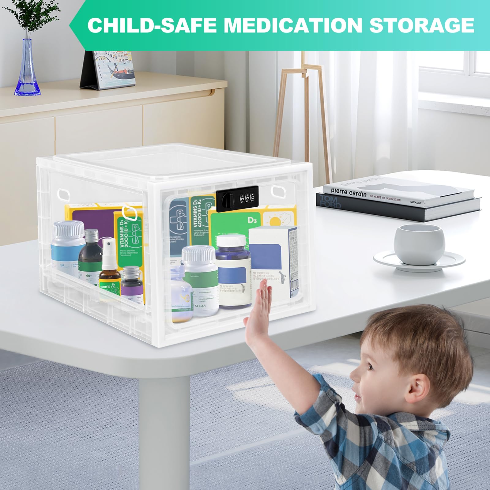 Secure Medicine Lock Box with Combination Code - Office & Home Storage Cabinet for Fridge Food, Electronics & Phones - Ideal for Home, Dorm & Office Organization