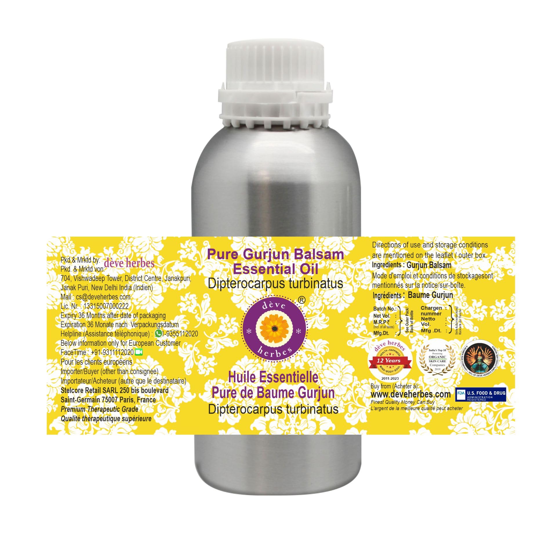 Pure Gurjun Balsam Essential Oil (Dipterocarpus turbinatus) - 100% Natural Steam Distilled - 42 oz (1250ml) for Aromatherapy, Massage & DIY Skincare