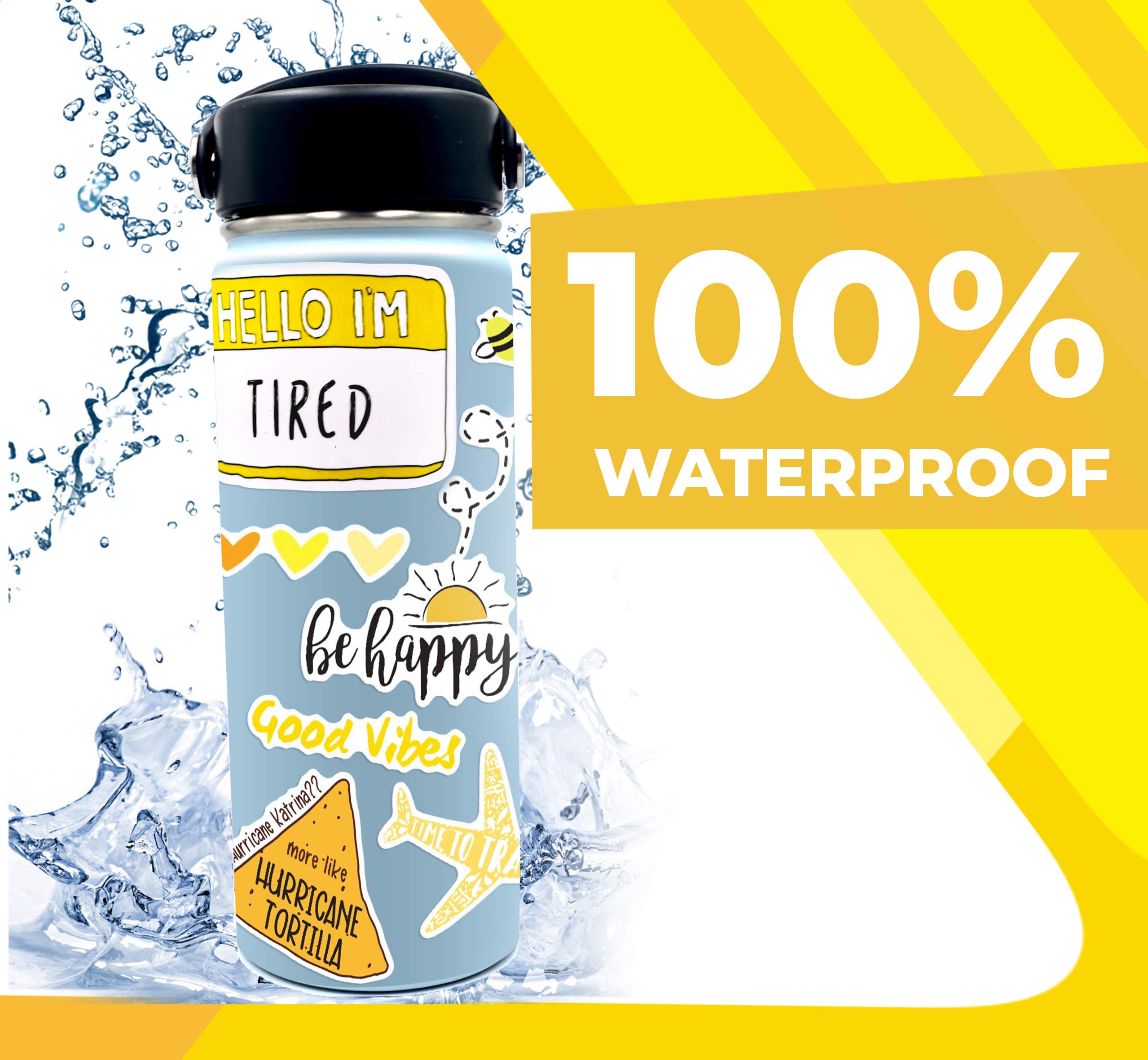 100 Pack Yellow VSCO Stickers - Waterproof Vinyl Aesthetic Stickers for Laptop, Water Bottle, Journal & Phone | Cute VSCO Girl Stickers for Teens, Scrapbooking & DIY Crafts (Yellow)