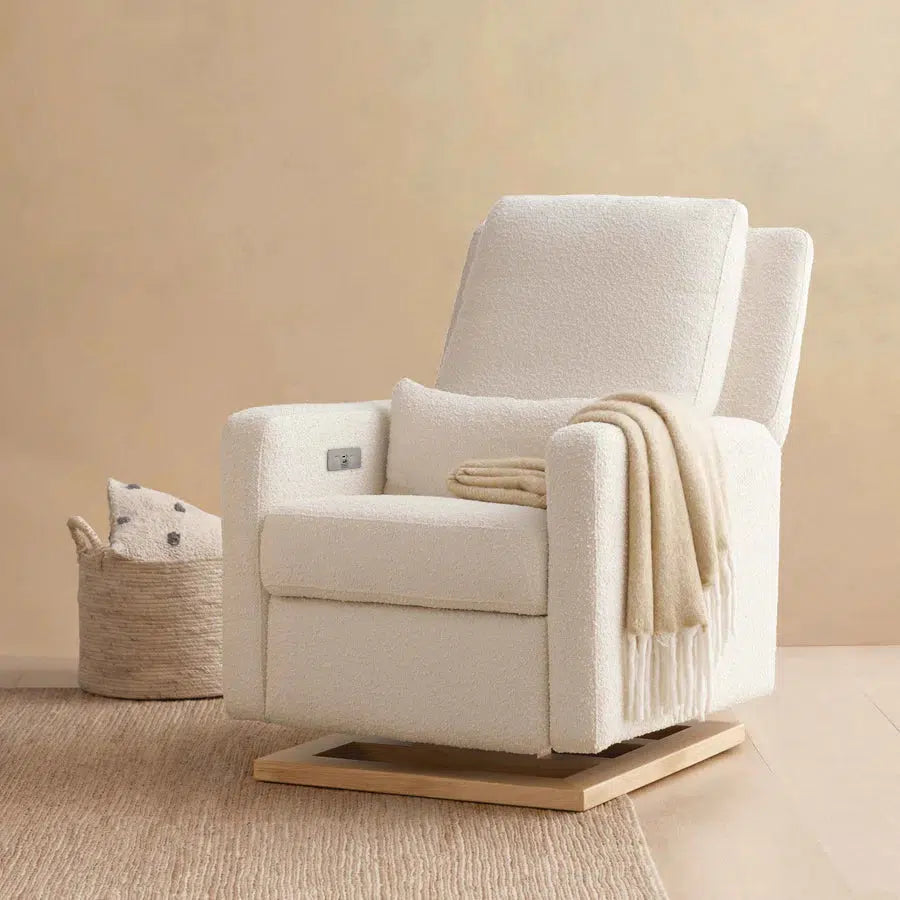 Babyletto Sigi Electronic Glider and Recliner Chair - Ivory Boucle Upholstery with Light Wood Base - Nursery Glider for Breastfeeding & Baby Room Decor