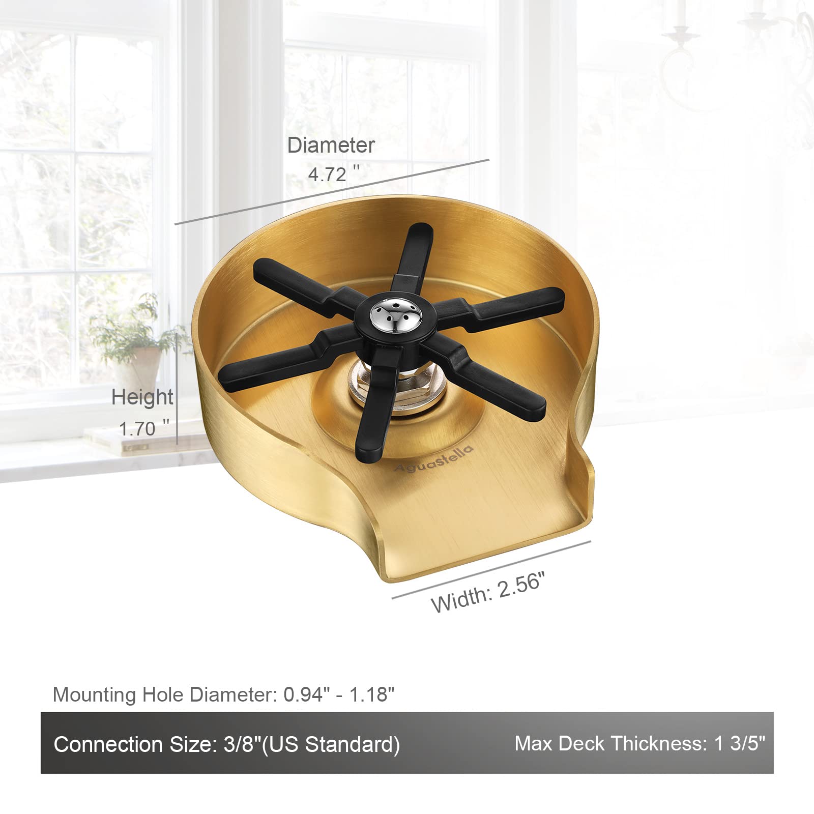 AguaStella ASR01GS Premium Gold Metal Glass Rinser with Cover - Kitchen Sink & Bar Sink Accessory for Wine Glasses, Cups & Dishware | Perfect for Home Bars, Restaurants & Dishwashing Stations