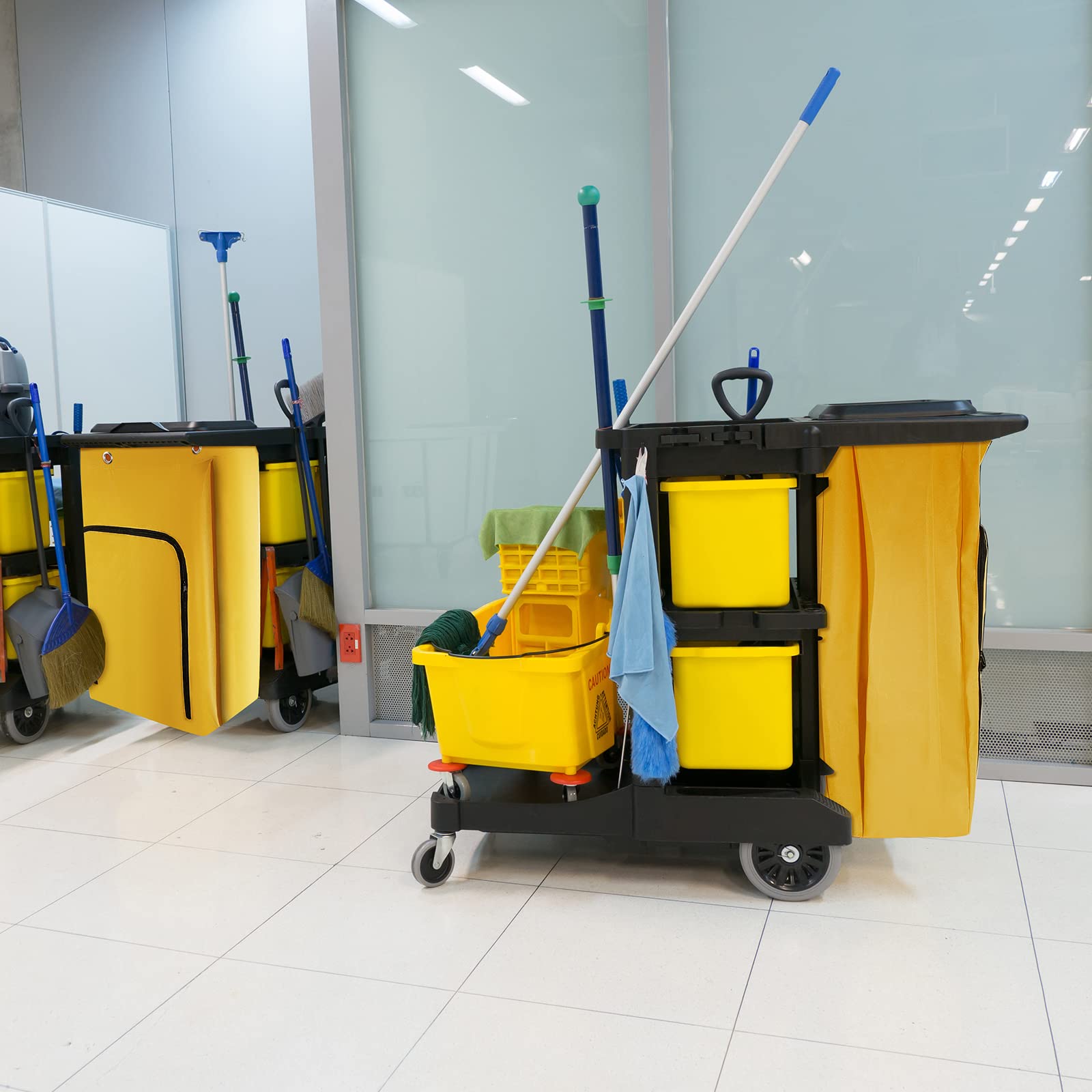 24 Gallon Commercial Cleaning Cart Bag - Heavy Duty Zippered Janitorial Cart Replacement Bag (33 x 16.8 x 10.5 Inch) - Yellow (1 Pack) - Ideal for Housekeeping Carts, Hotels, Schools & Office Cleaning