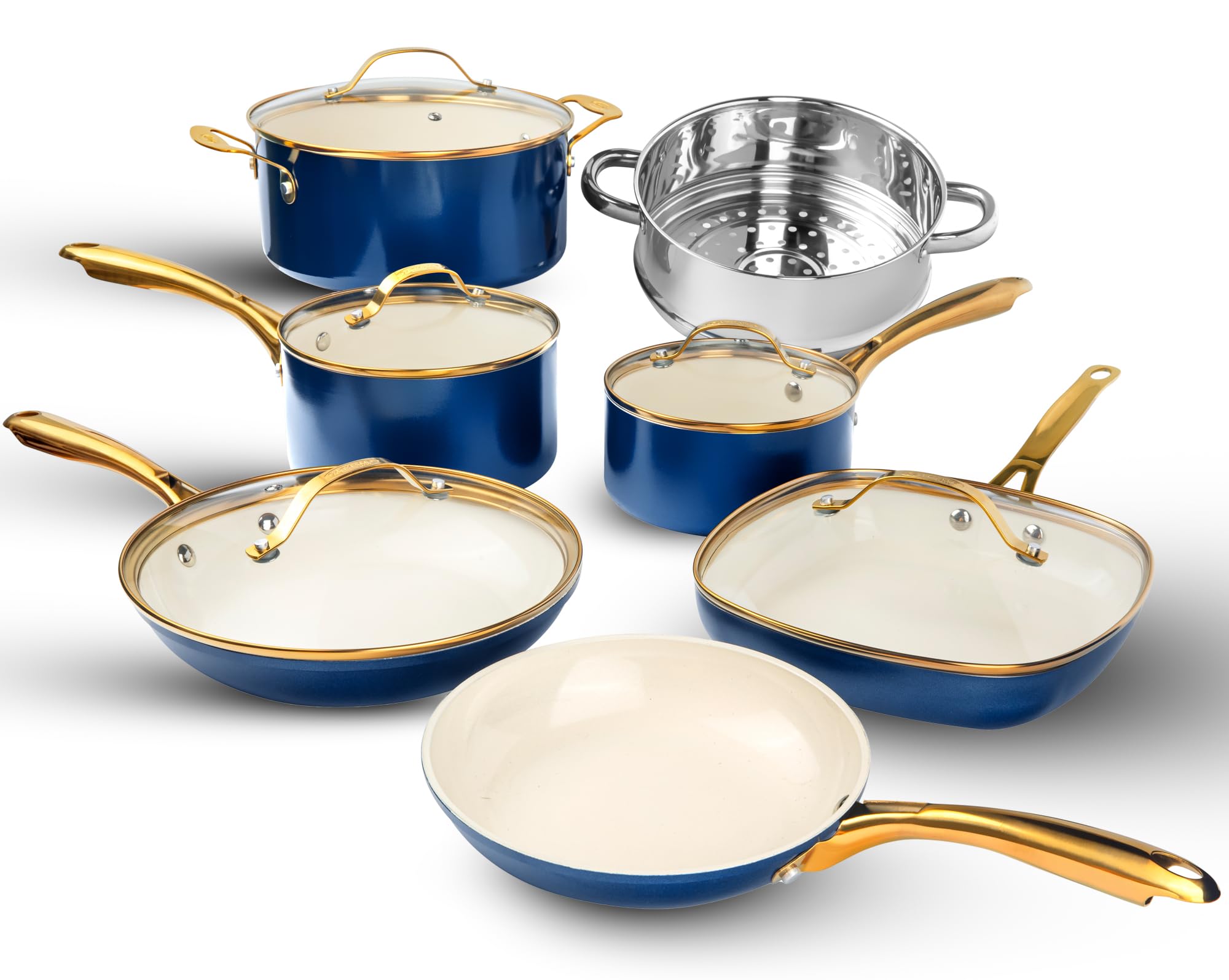 GOTHAM STEEL 12-Piece Ceramic Nonstick Cookware Set - Pots and Pans Set for Kitchen with Frying Pan, Sauce Pan, Stock Pot - Non-Toxic, Oven & Dishwasher Safe - Perfect for Everyday Cooking, Family Meals & Healthy Meal Prep