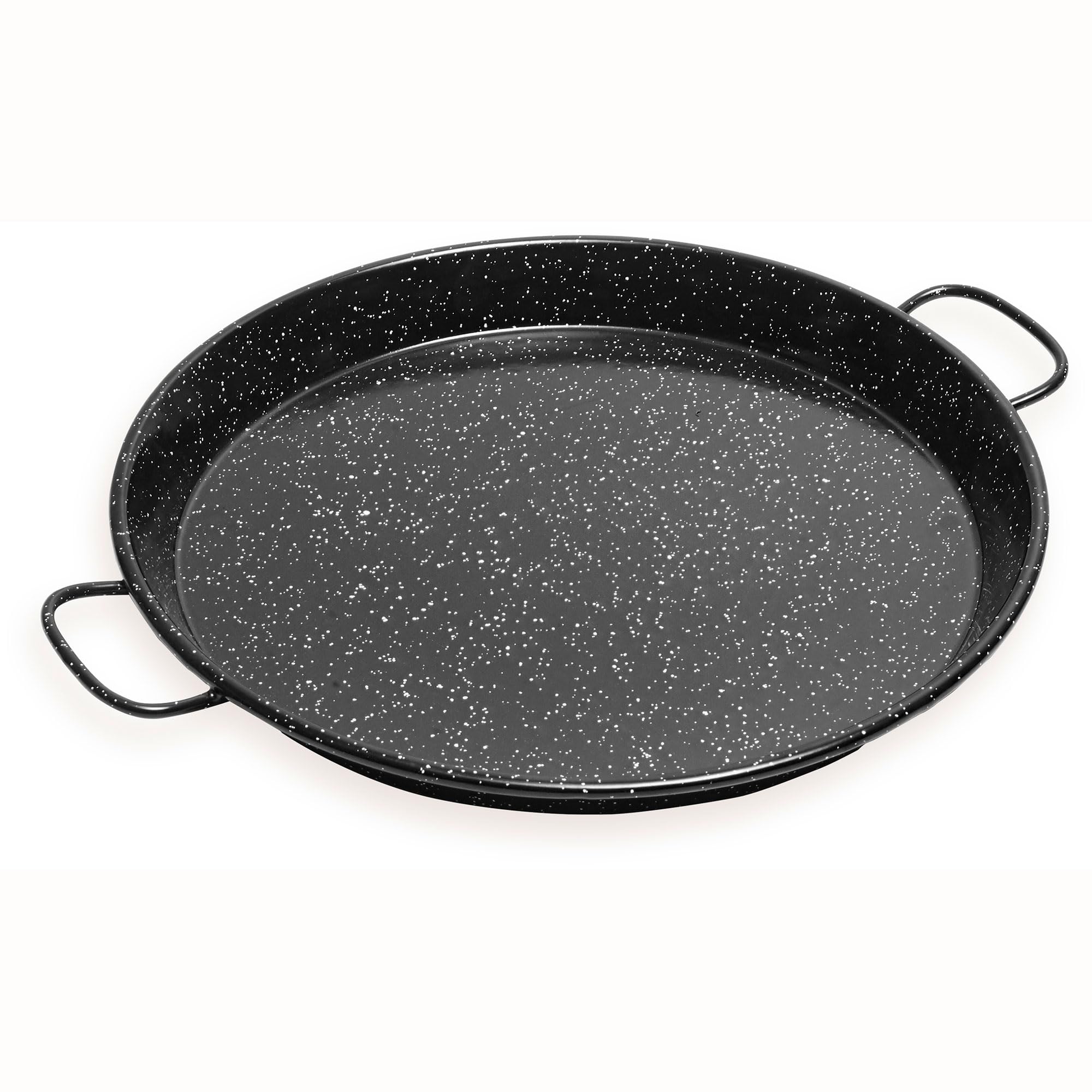 Valencian Paella Pan 26cm - Enameled Steel Induction Paellera for 2 Servings - Compatible with Glass Ceramic, Gas, Fire & Oven - Black Speckled Finish - Perfect for Spanish Rice Dishes, Family Gatherings & Outdoor Cooking