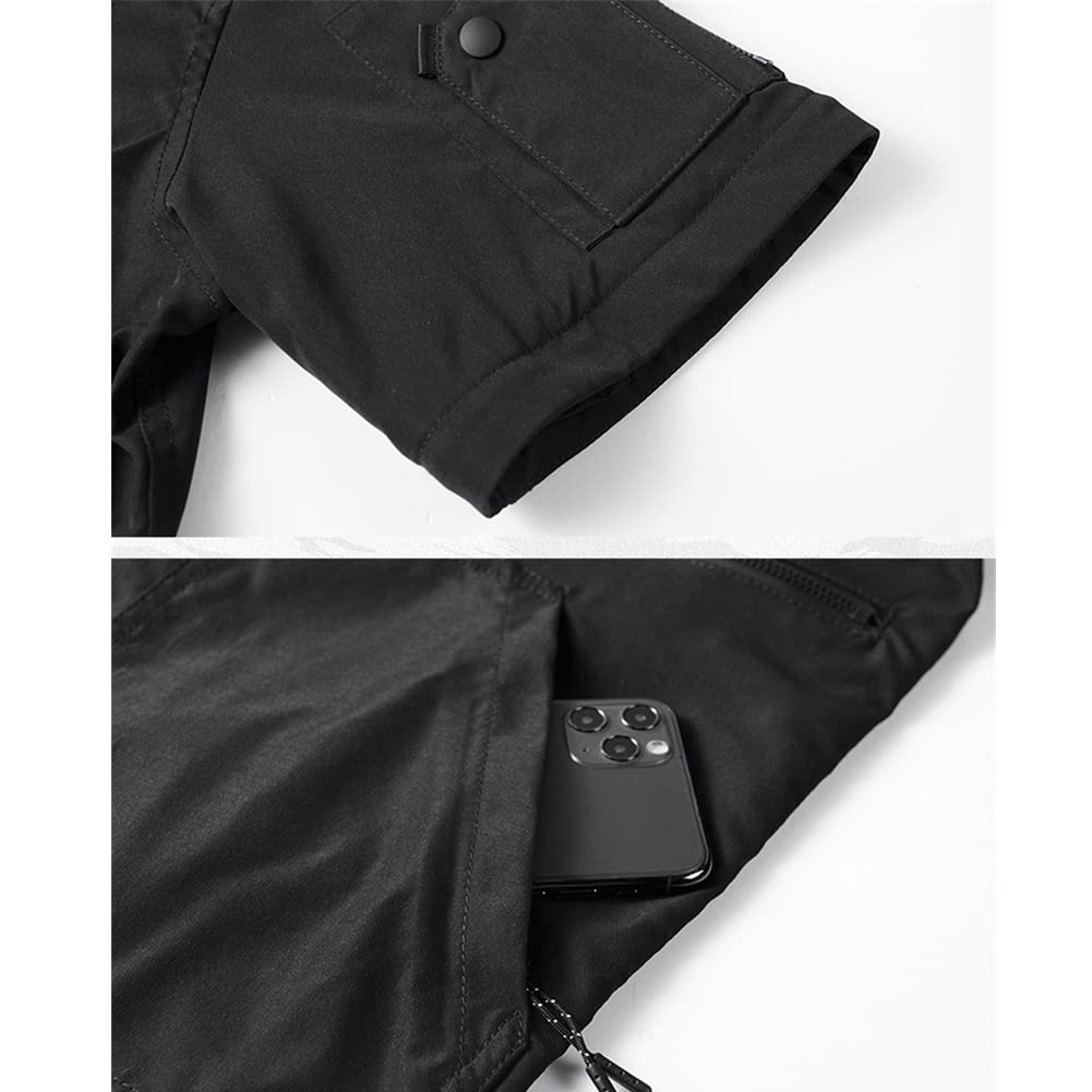 Black Cargo Shirt for Men - Long Sleeve Tactical Shirt with Removable Sleeves | Hip Hop Streetwear & Techwear Style | Perfect for Outdoor Adventures, Urban Fashion & Military Inspired Looks