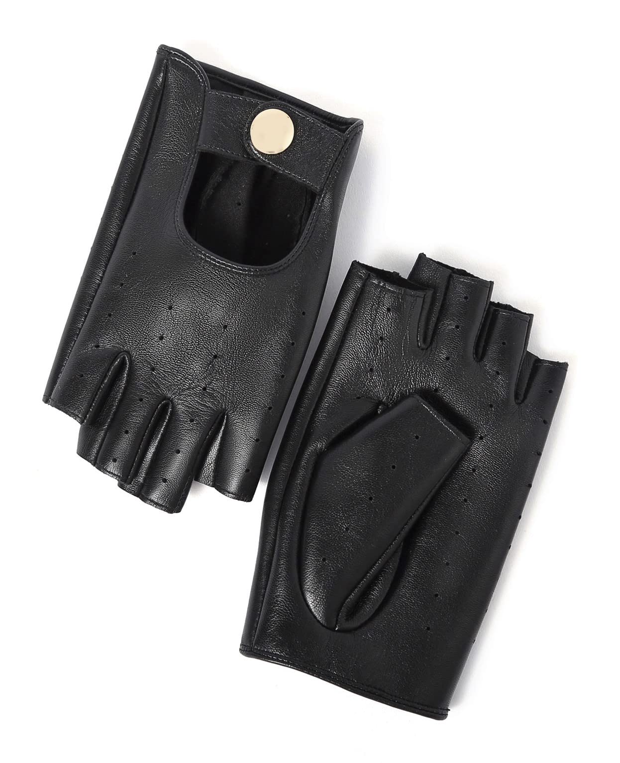 YISEVEN Women's Fingerless Leather Motorcycle Gloves - Breathable Unlined Biker Gloves for Riding, Driving & Outdoor Activities