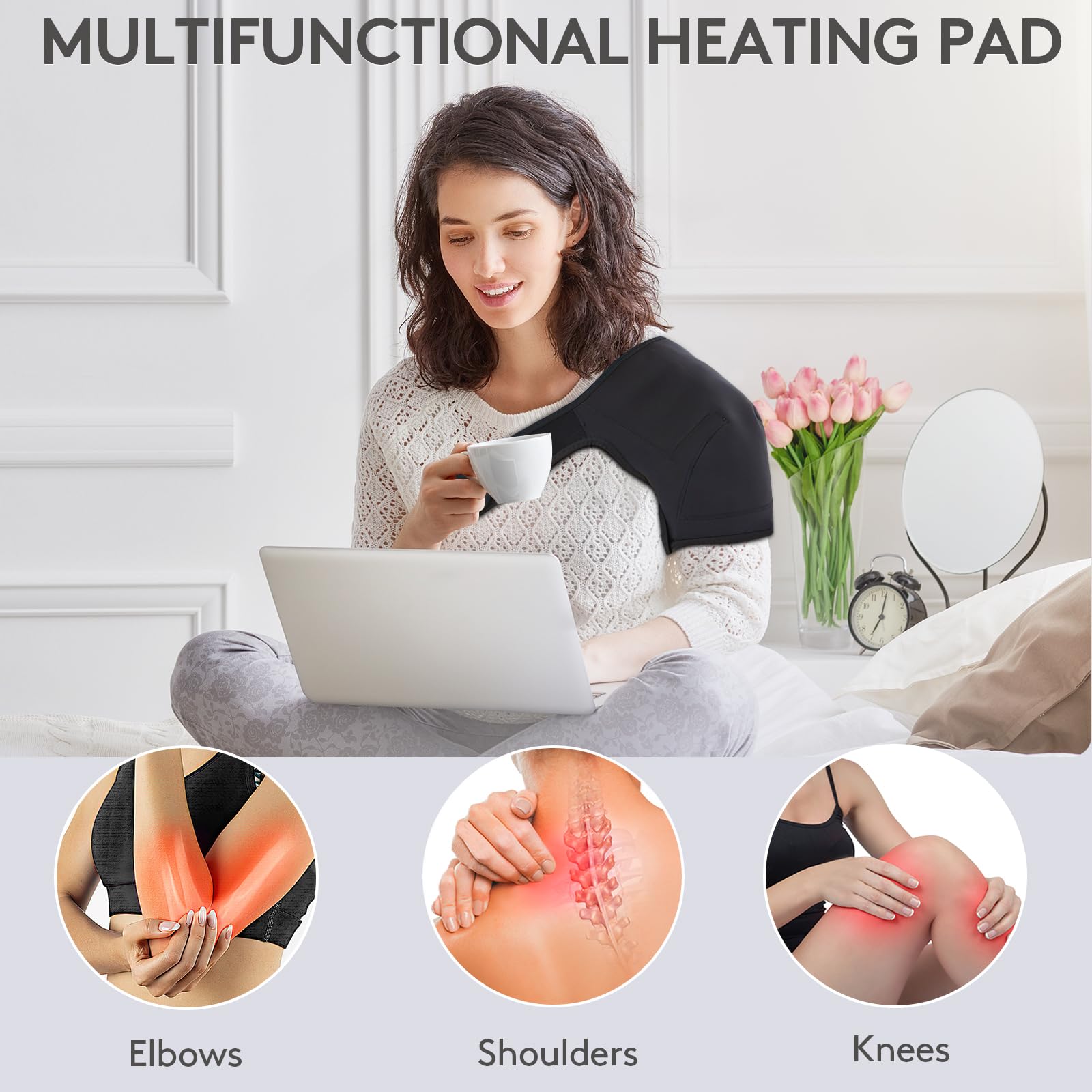 Far Infrared Shoulder Heating Pad with Natural Jade & Smart Controller - Portable Heat Therapy for Rotator Cuff Pain Relief - Perfect for Women's Shoulder Pain, Muscle Relaxation & Home/Office Use